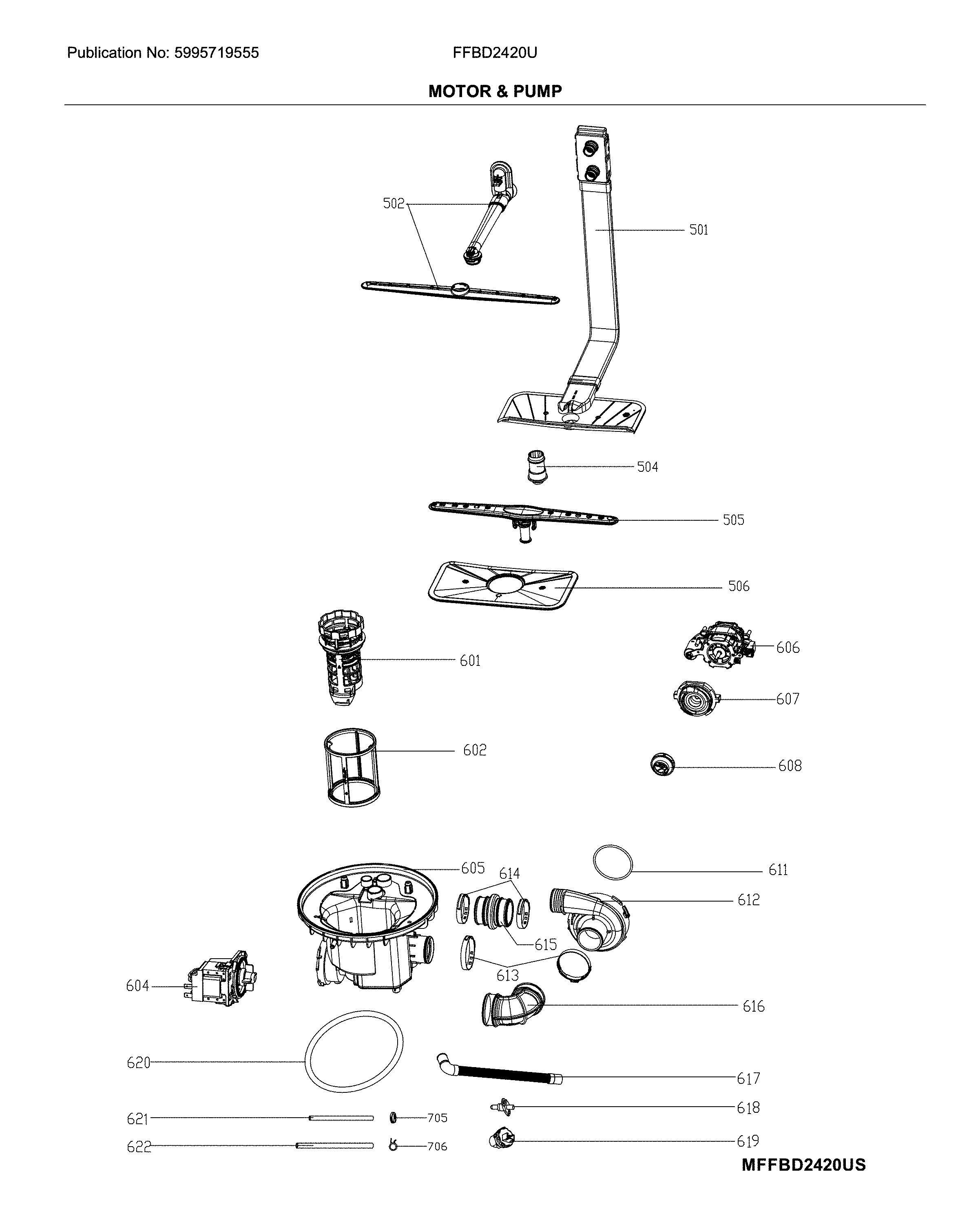 Frigidaire FFBD2420US motor & pump diagram