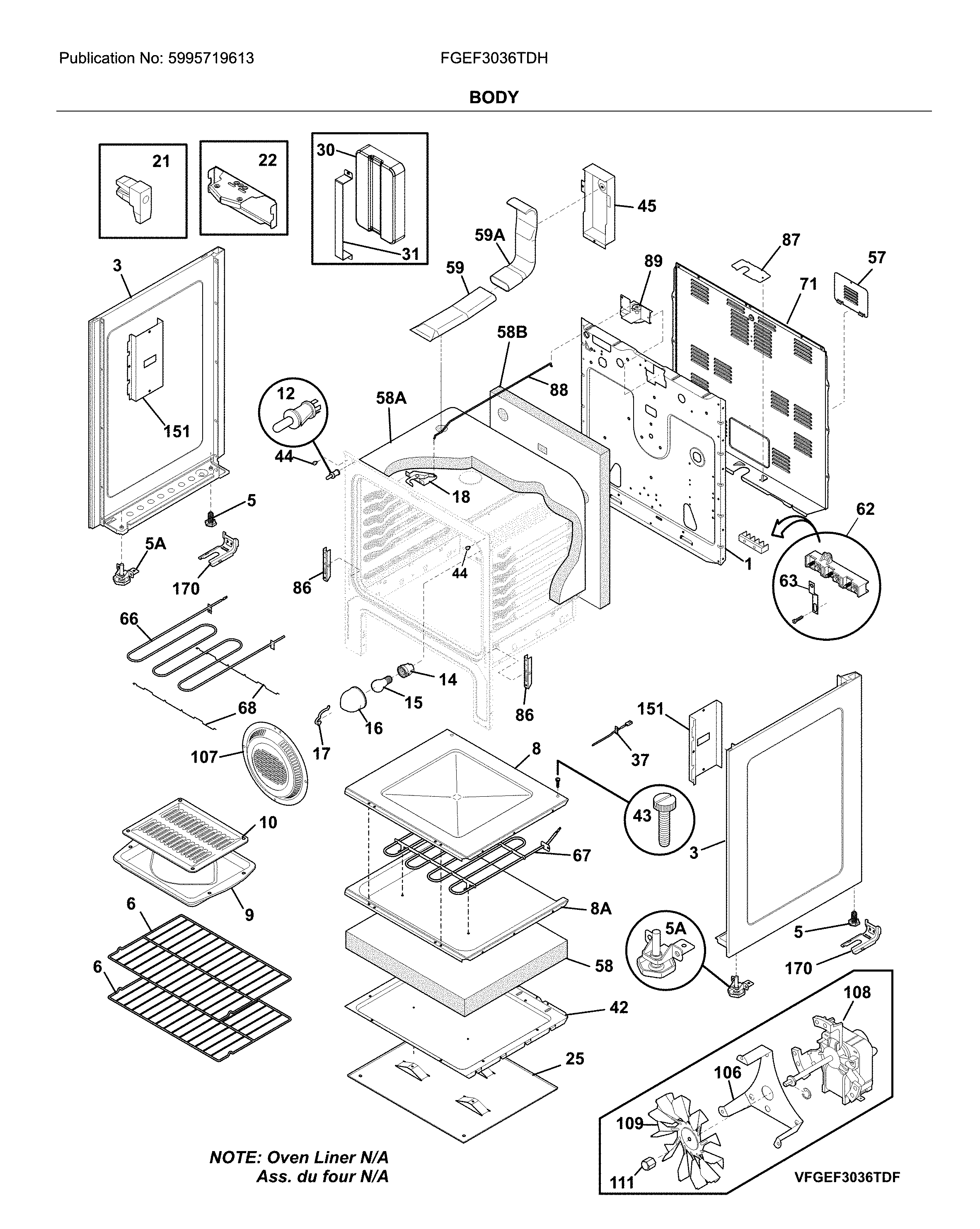 Frigidaire FGEF3036TDH body diagram