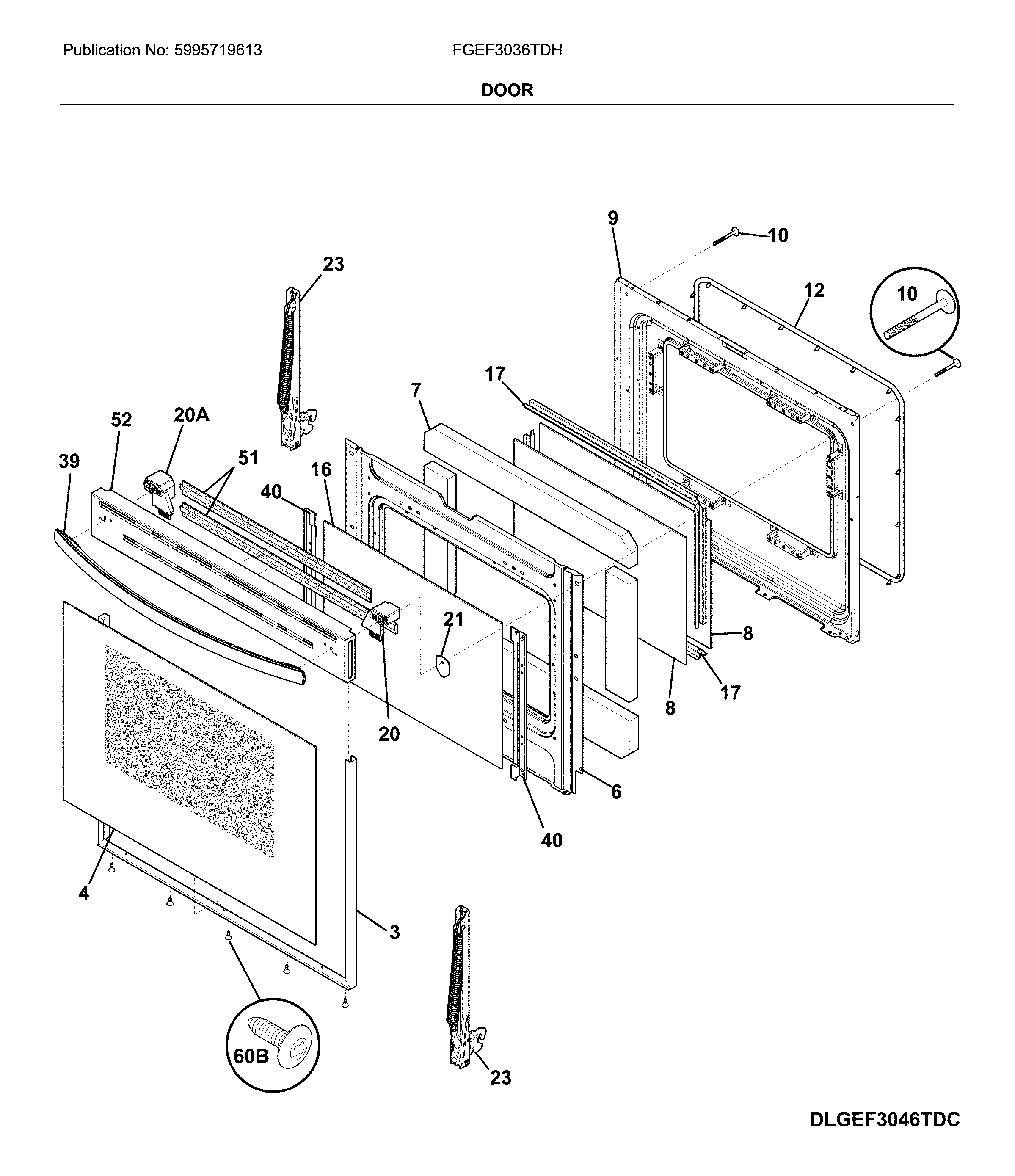 Frigidaire FGEF3036TDH door diagram