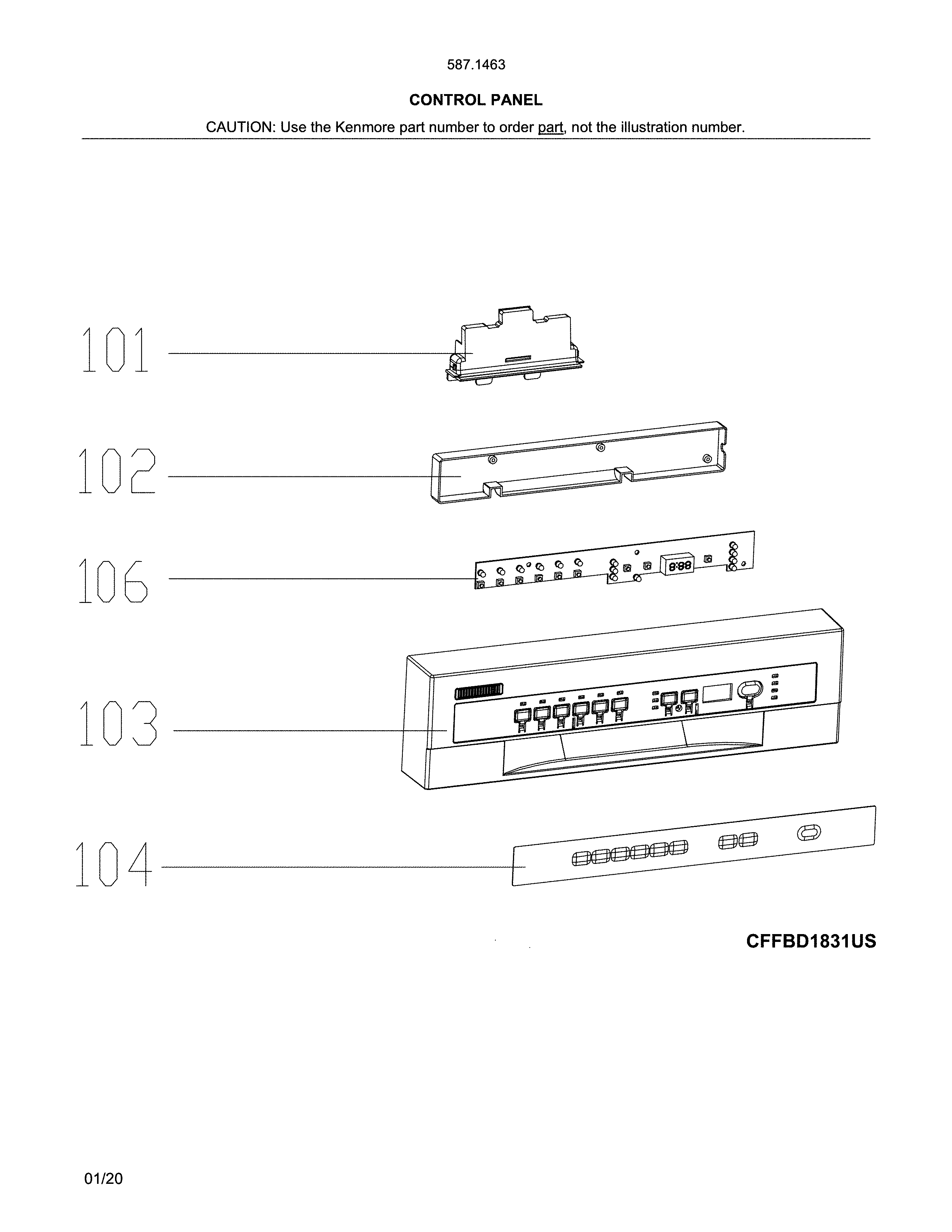 Kenmore 58714633J01B control panel diagram