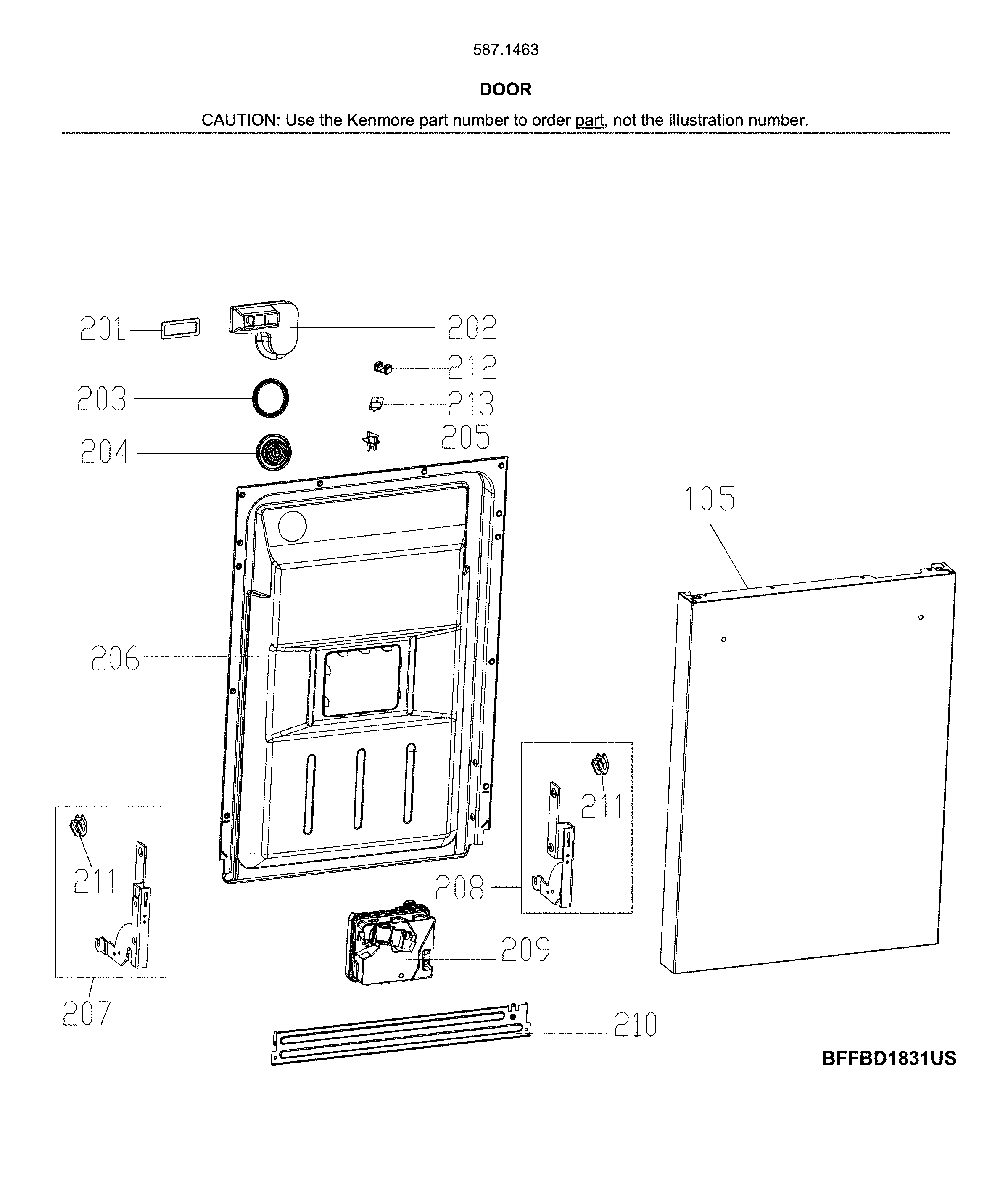 Kenmore 58714633J01B door diagram