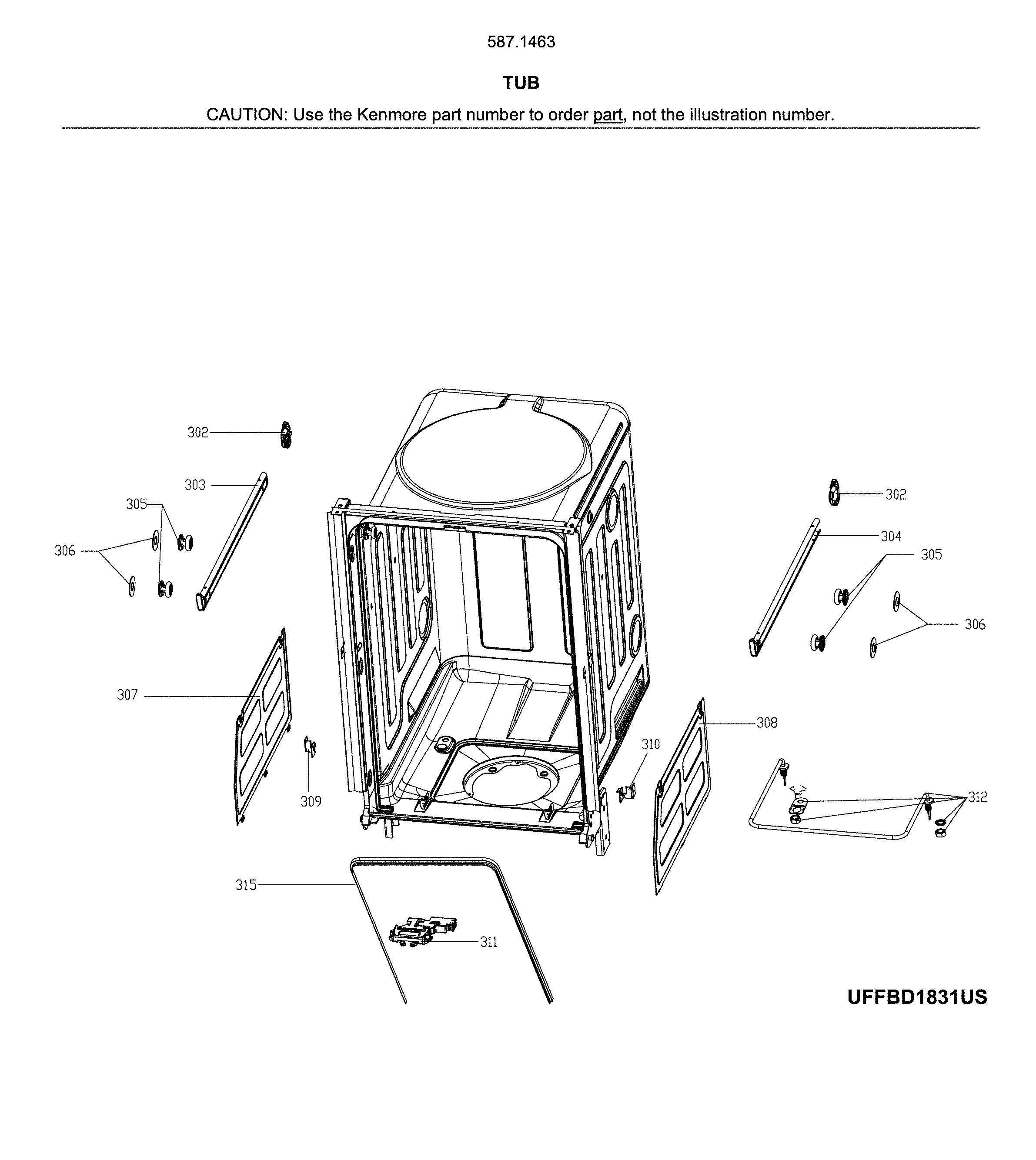 Kenmore 58714633J01B tub diagram