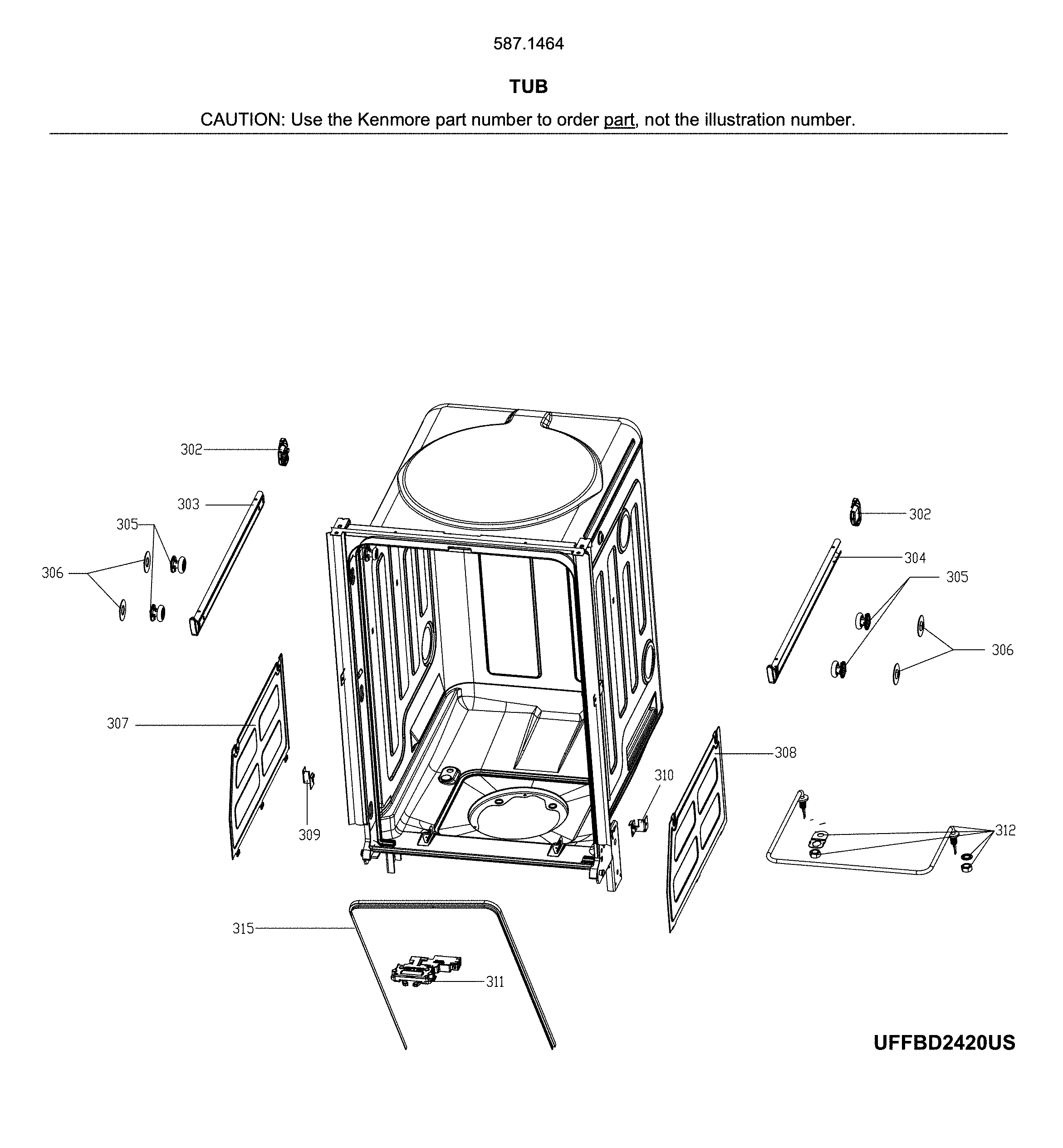 Kenmore 58714649J01B tub diagram