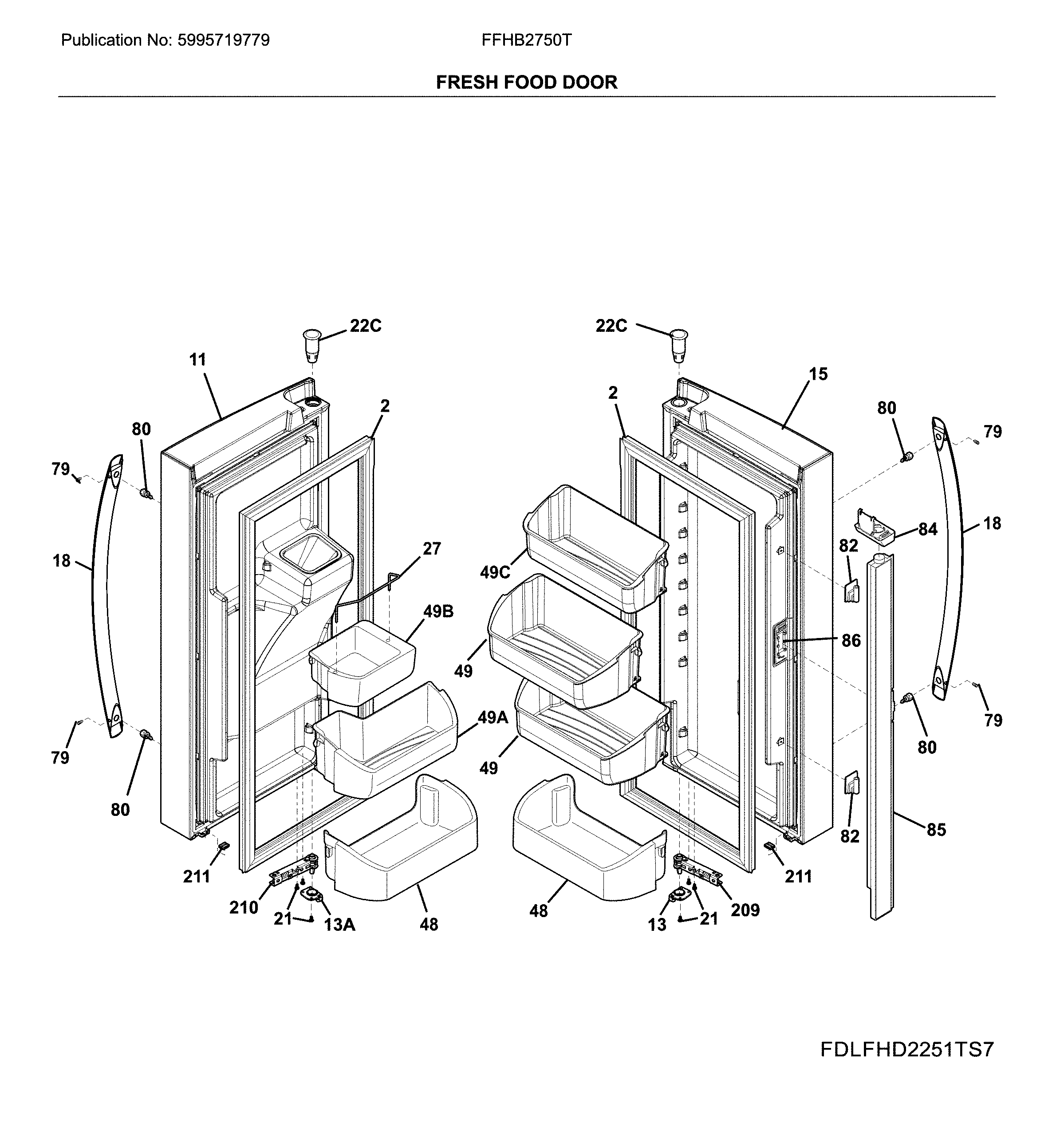 Frigidaire FFHB2750TE6 fresh food doors diagram