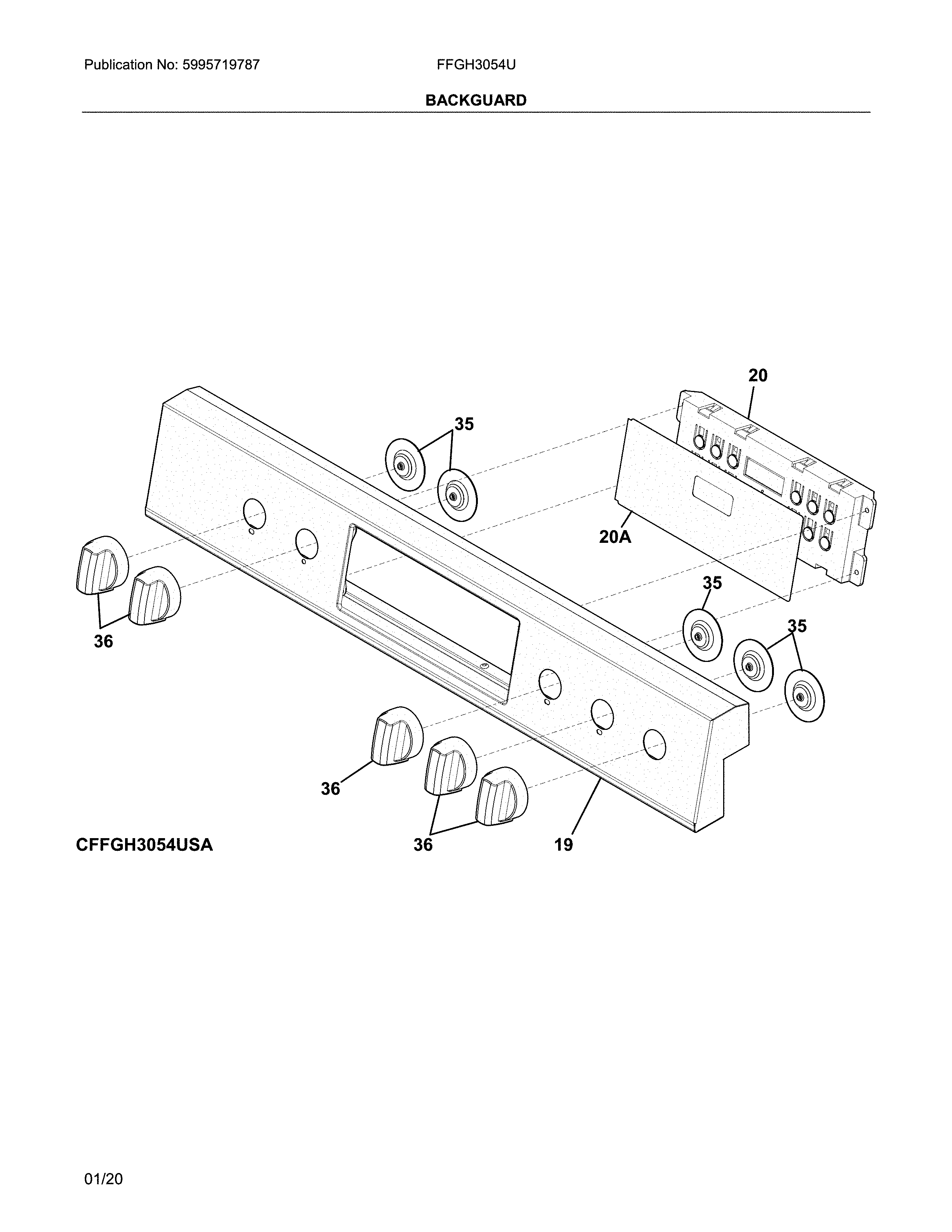 Frigidaire FFGH3054UWA backguard diagram