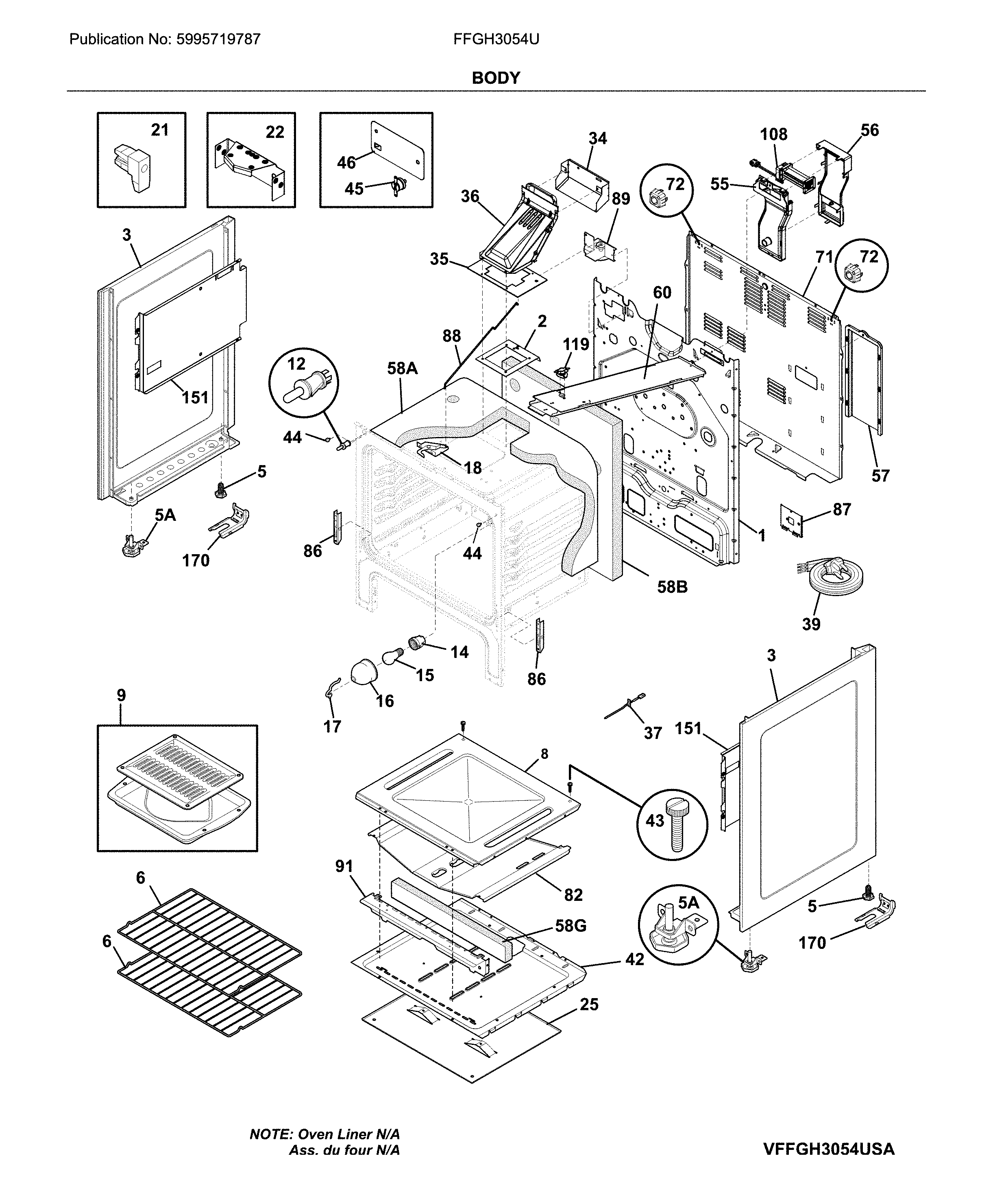 Frigidaire FFGH3054UWA body diagram
