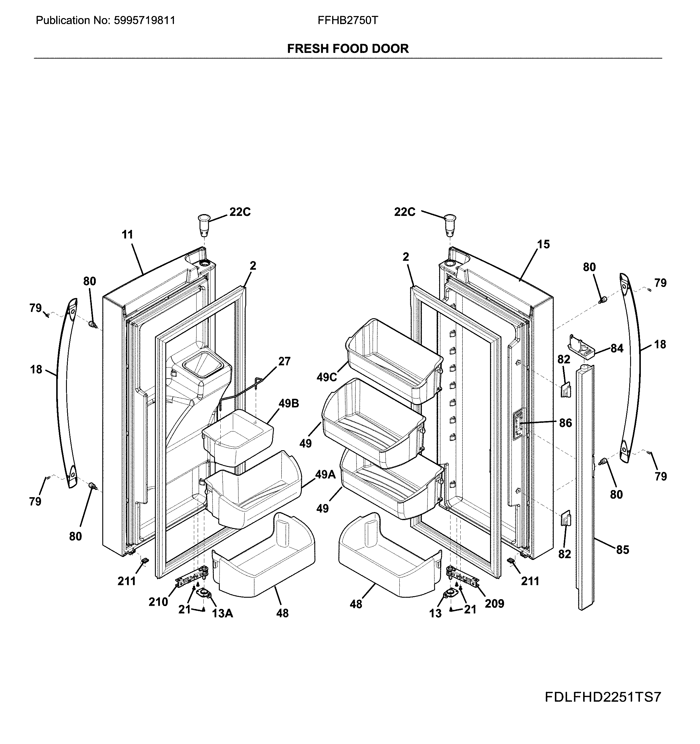 Frigidaire FFHB2750TP7 fresh food doors diagram