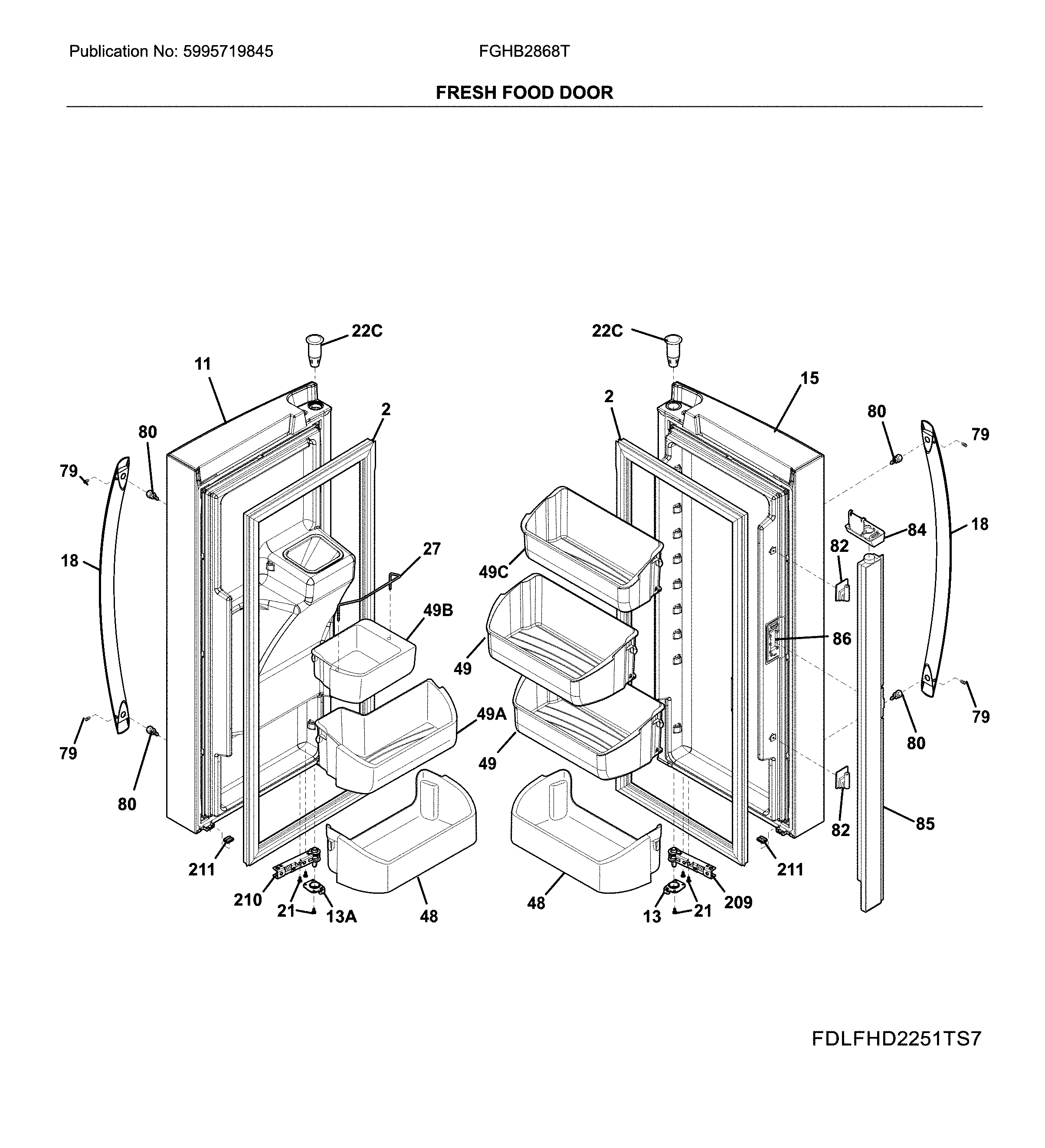 Frigidaire FGHB2868TE4 fresh food doors diagram