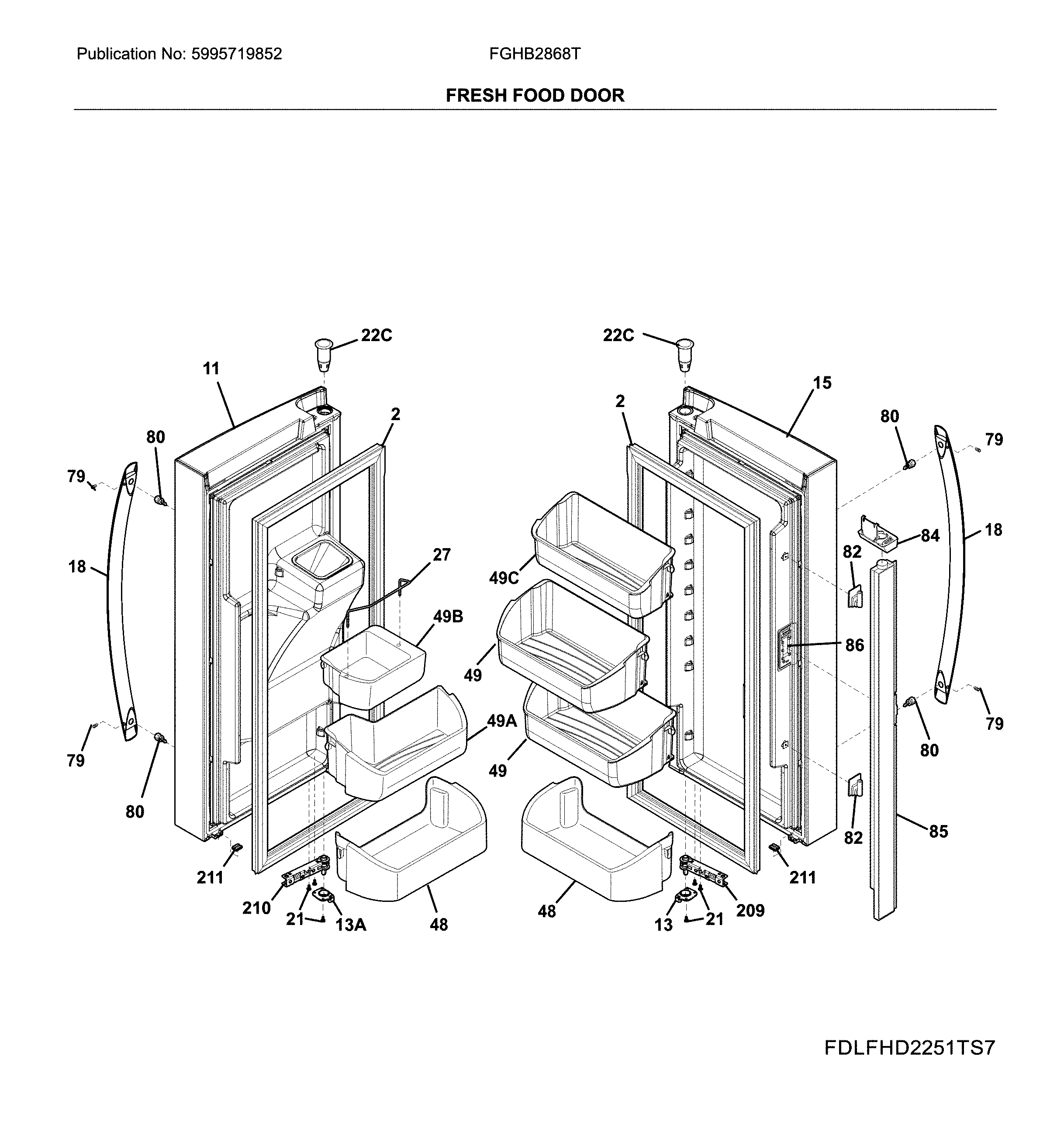 Frigidaire FGHB2868TF5 fresh food doors diagram
