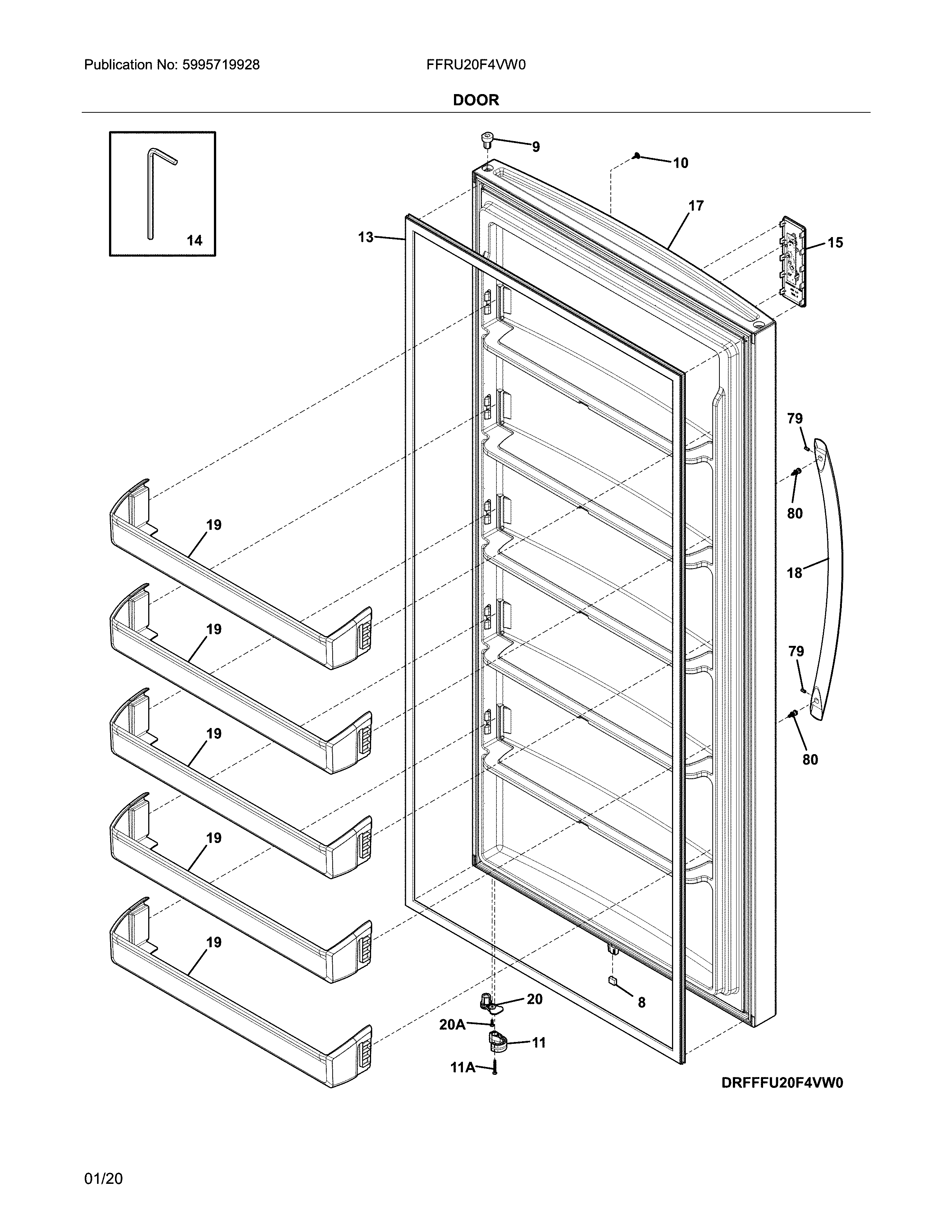 Frigidaire FFRU20F4VW0 door diagram