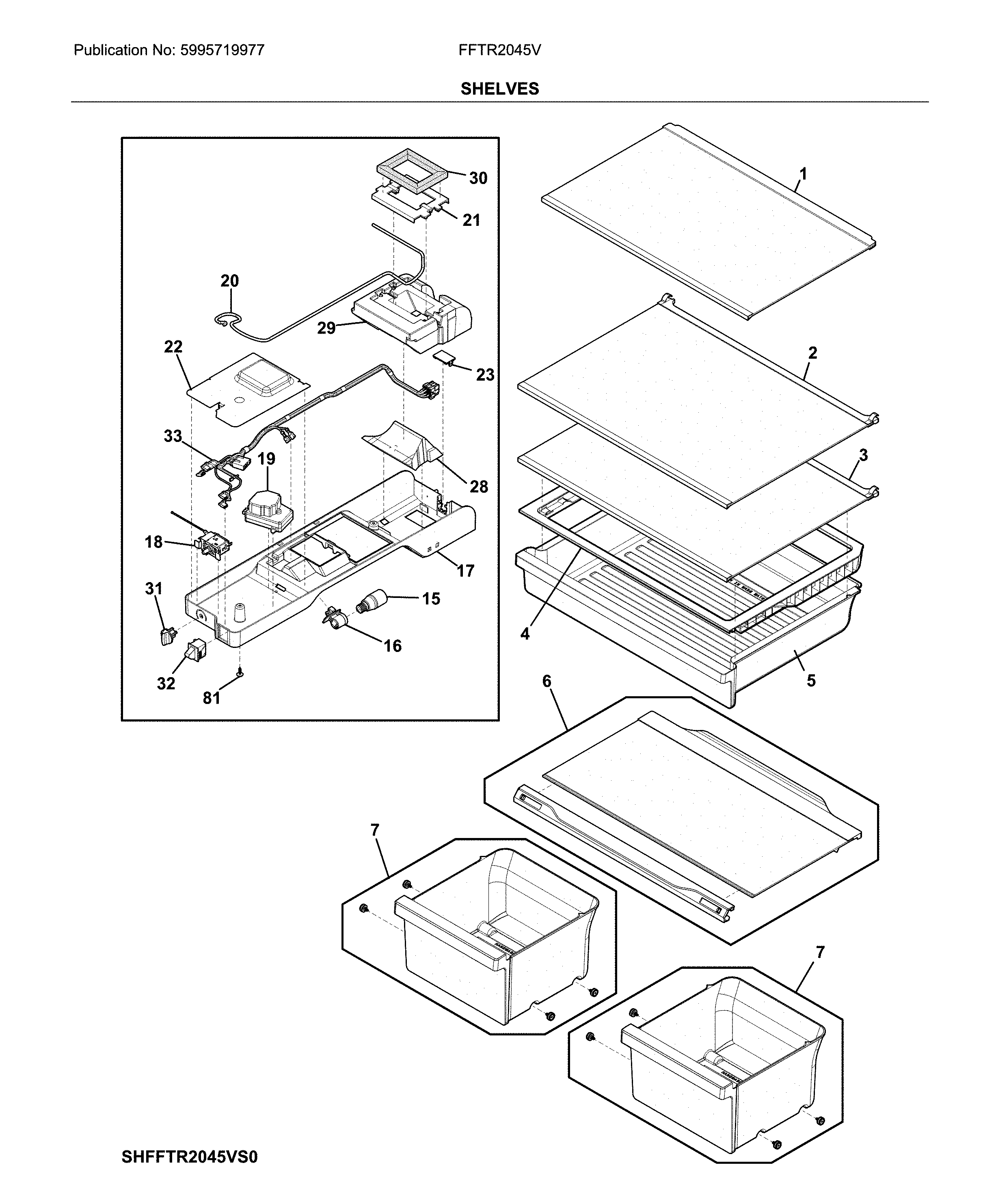 Frigidaire FFTR2045VD0 shelves diagram