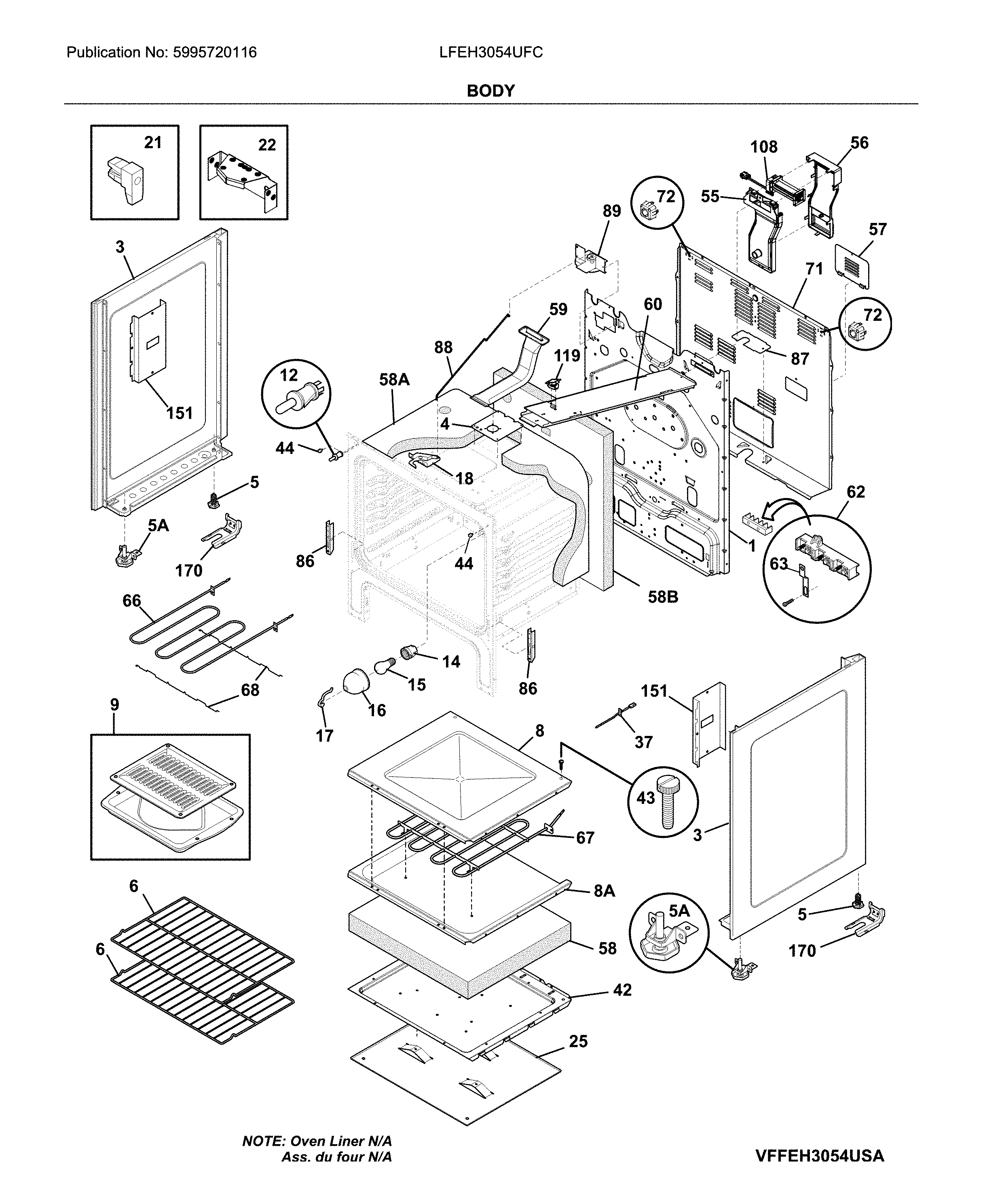 Frigidaire LFEH3054UFC body diagram