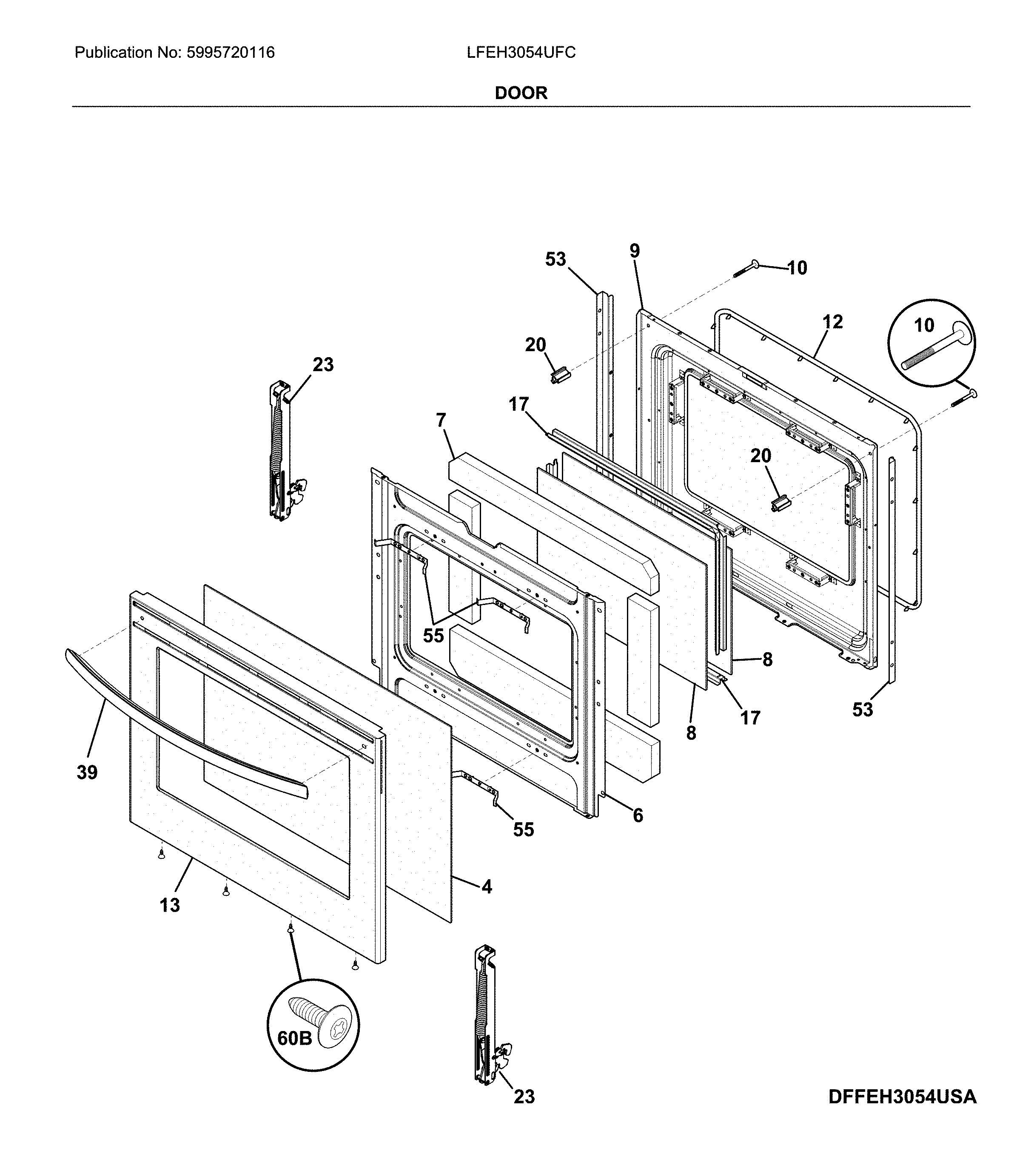 Frigidaire LFEH3054UFC door diagram