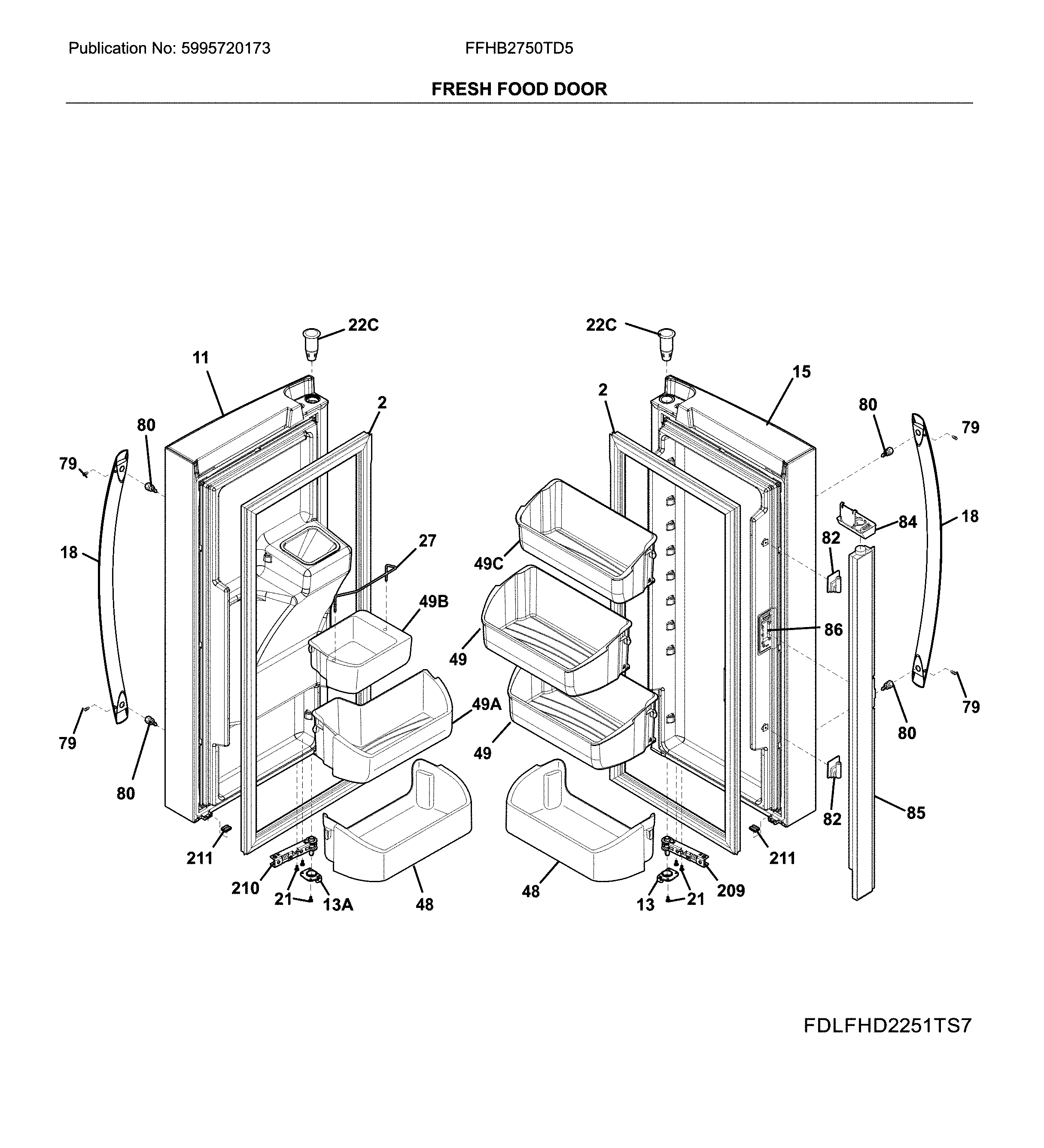 Frigidaire FFHB2750TD5 fresh food door diagram
