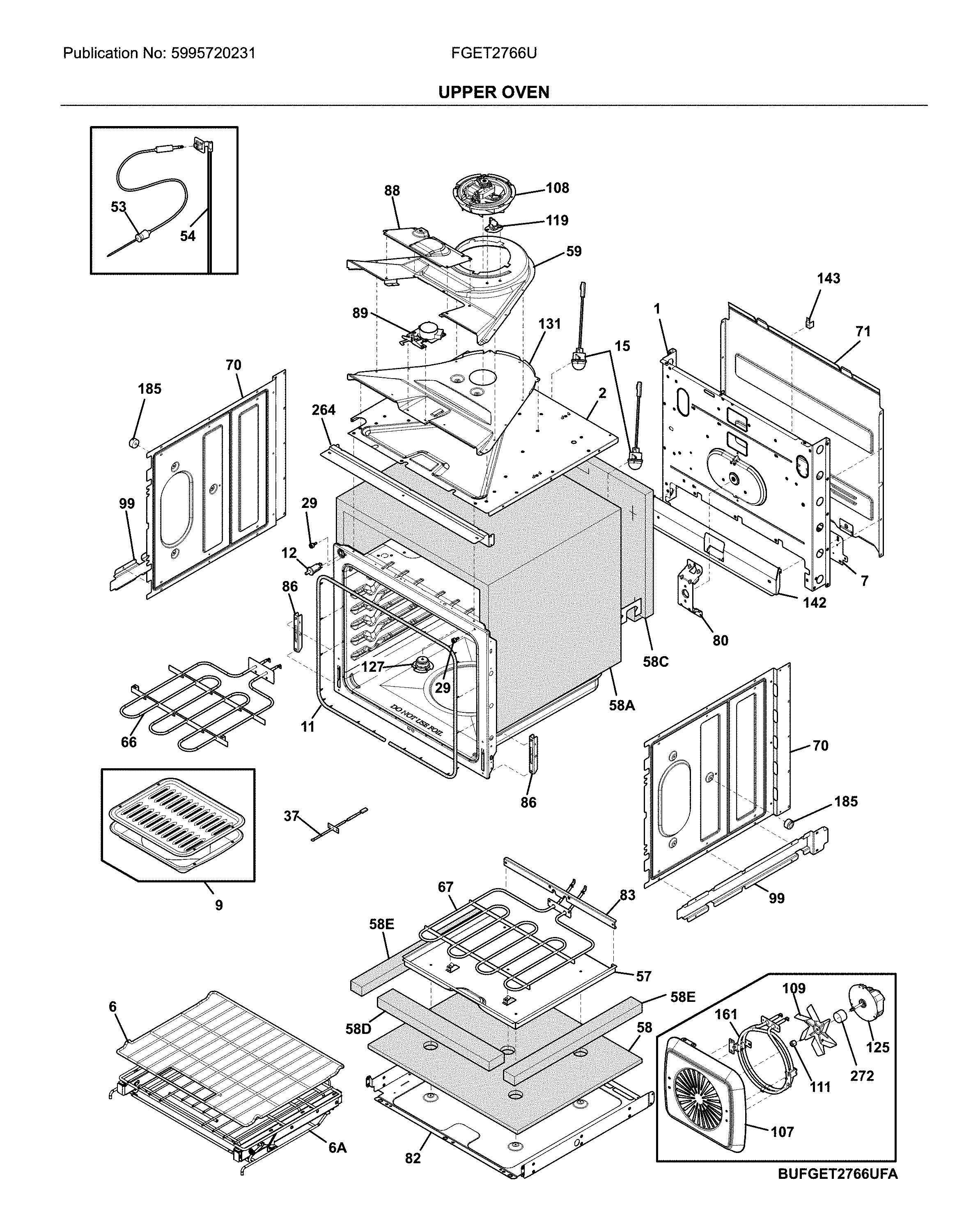 Frigidaire FGET2766UDB upper wall oven diagram