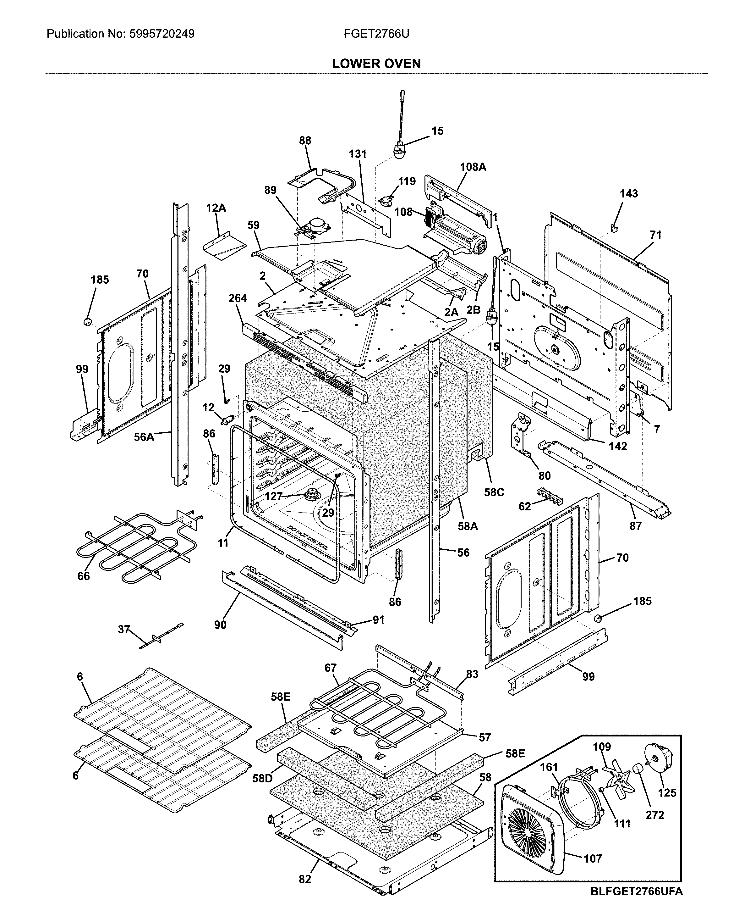 Frigidaire FGET2766UFC lower wall oven diagram