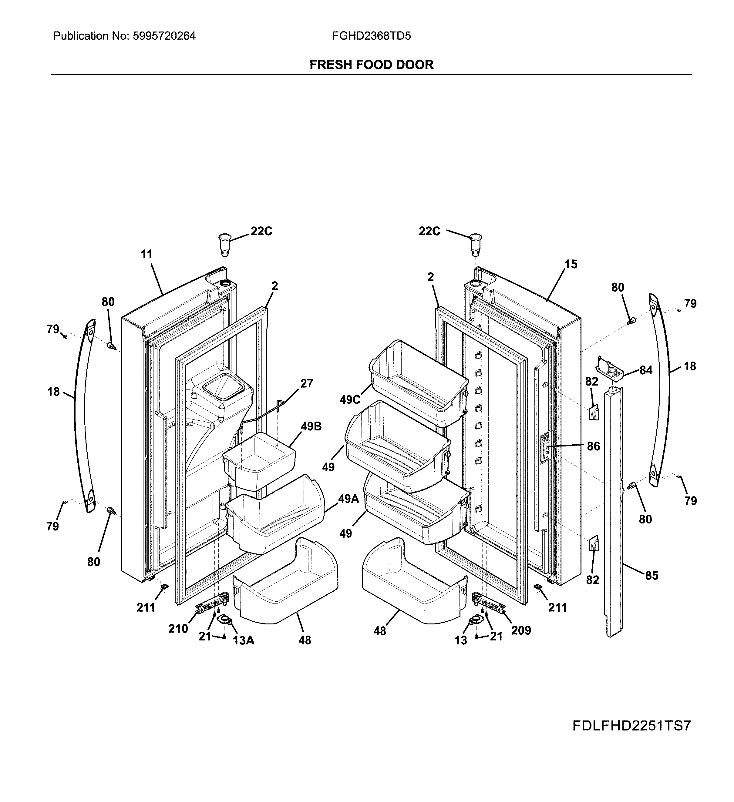 Frigidaire FGHD2368TD5 fresh food doors diagram