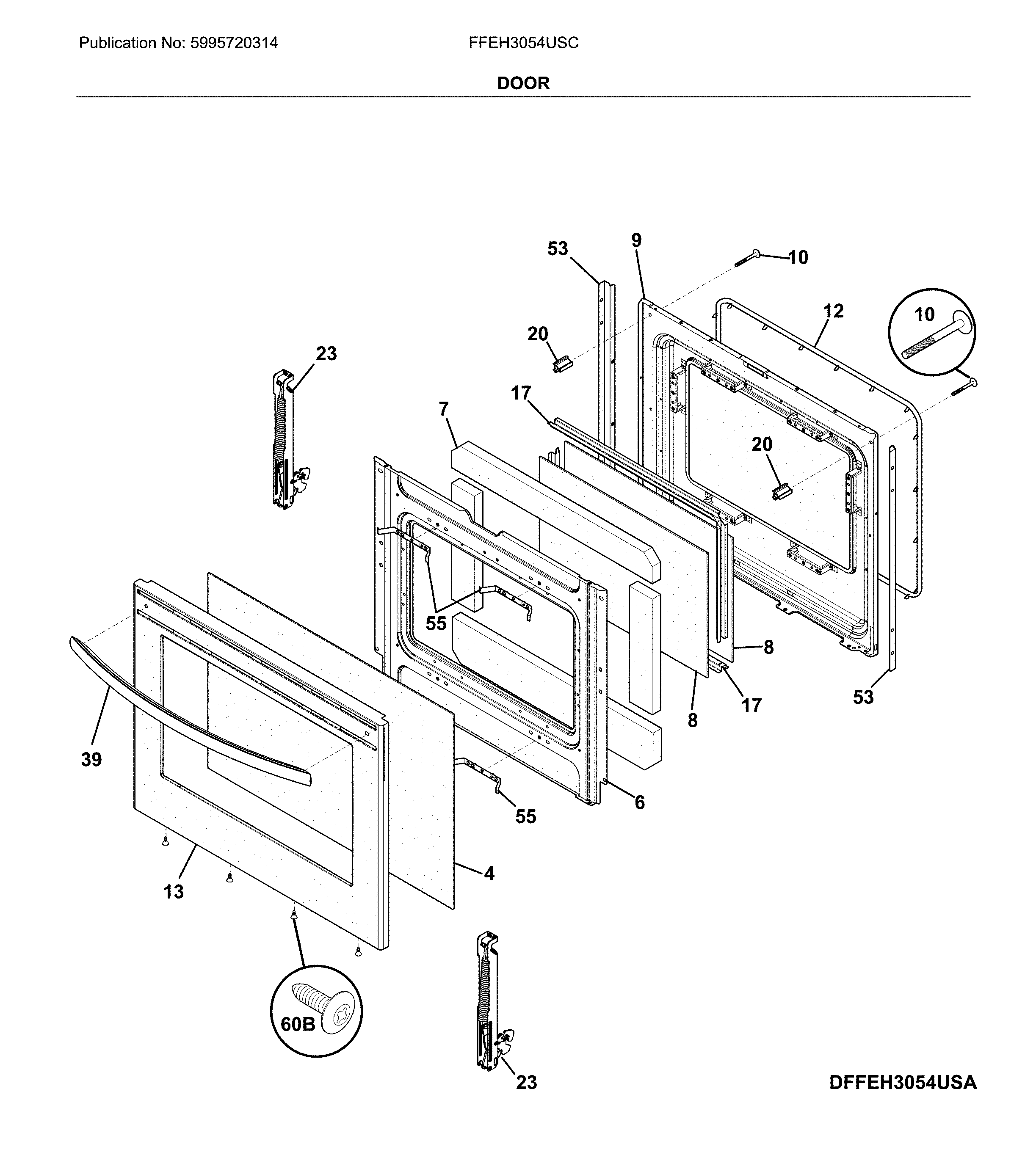 Frigidaire FFEH3054USC door diagram