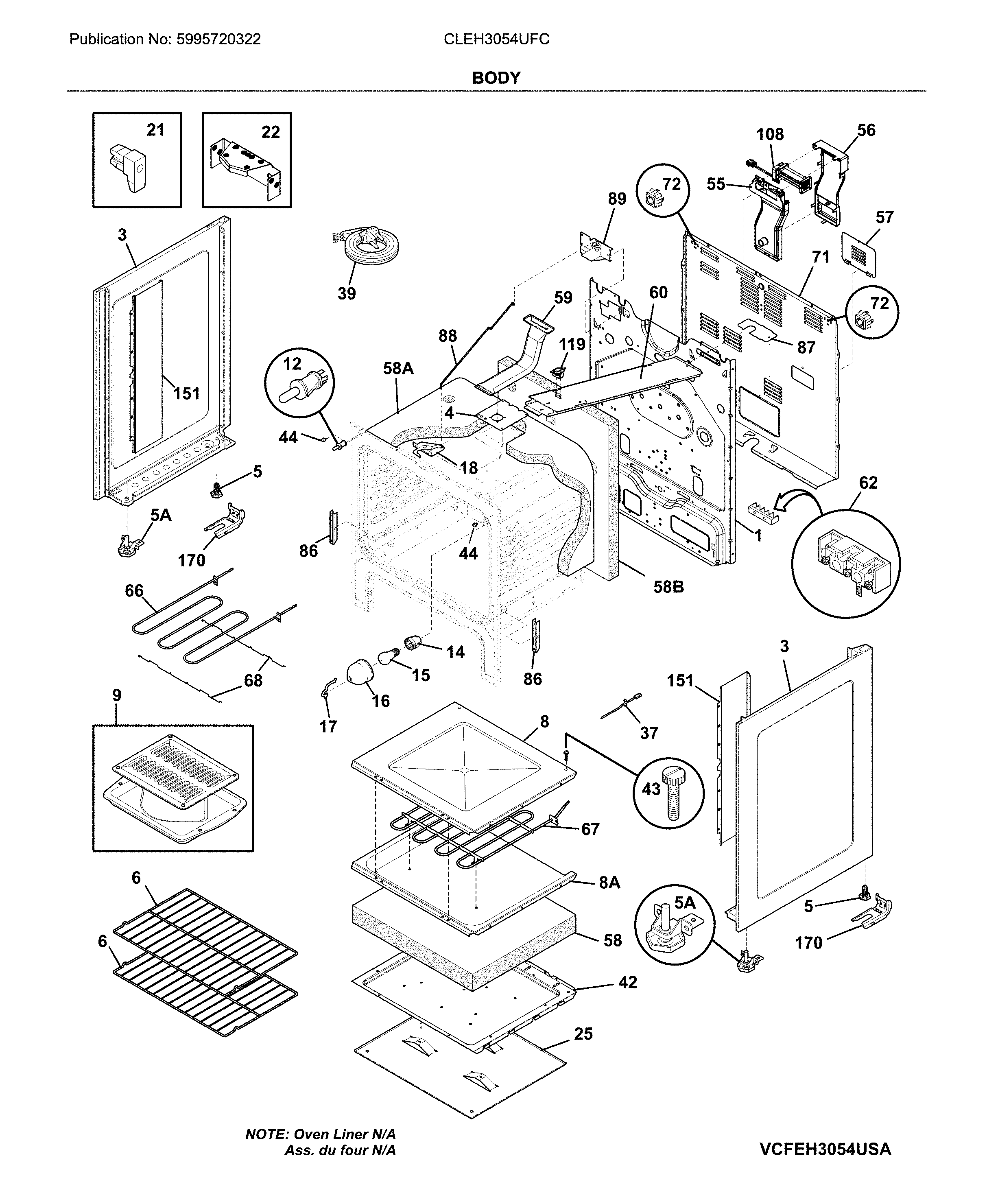 Frigidaire CLEH3054UFC body diagram
