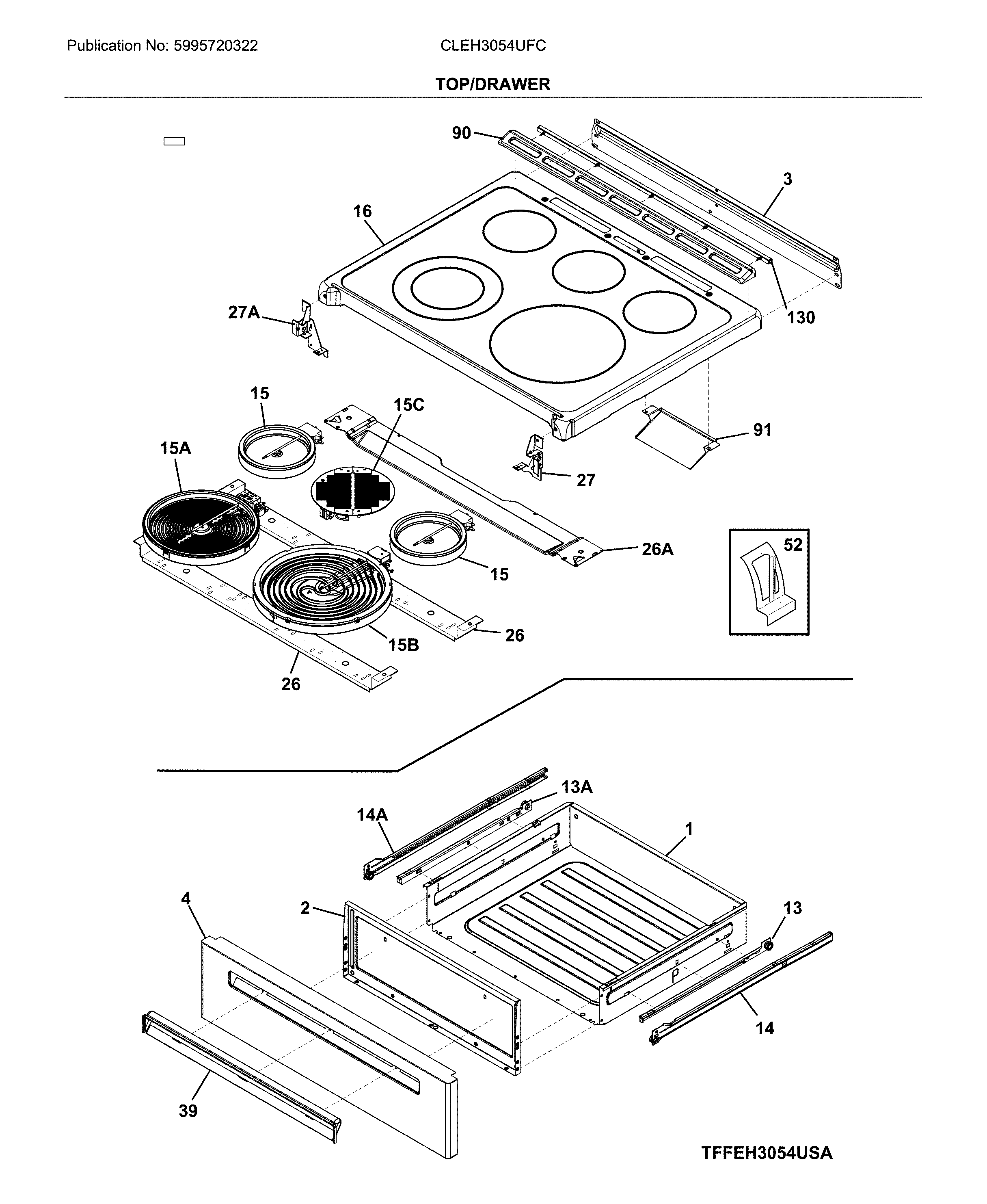 Frigidaire CLEH3054UFC top/drawer diagram