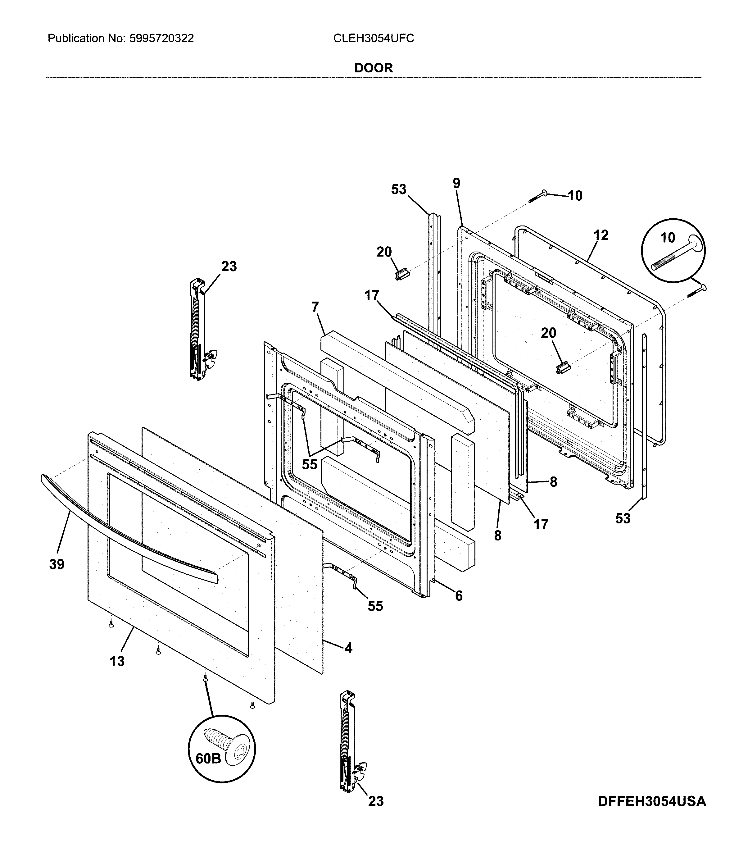 Frigidaire CLEH3054UFC door diagram