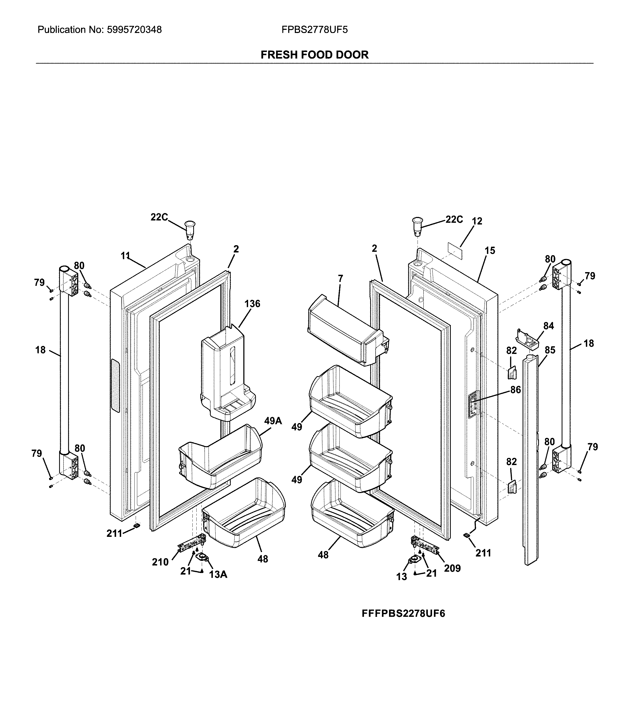 Frigidaire FPBS2778UF5 fresh food doors diagram