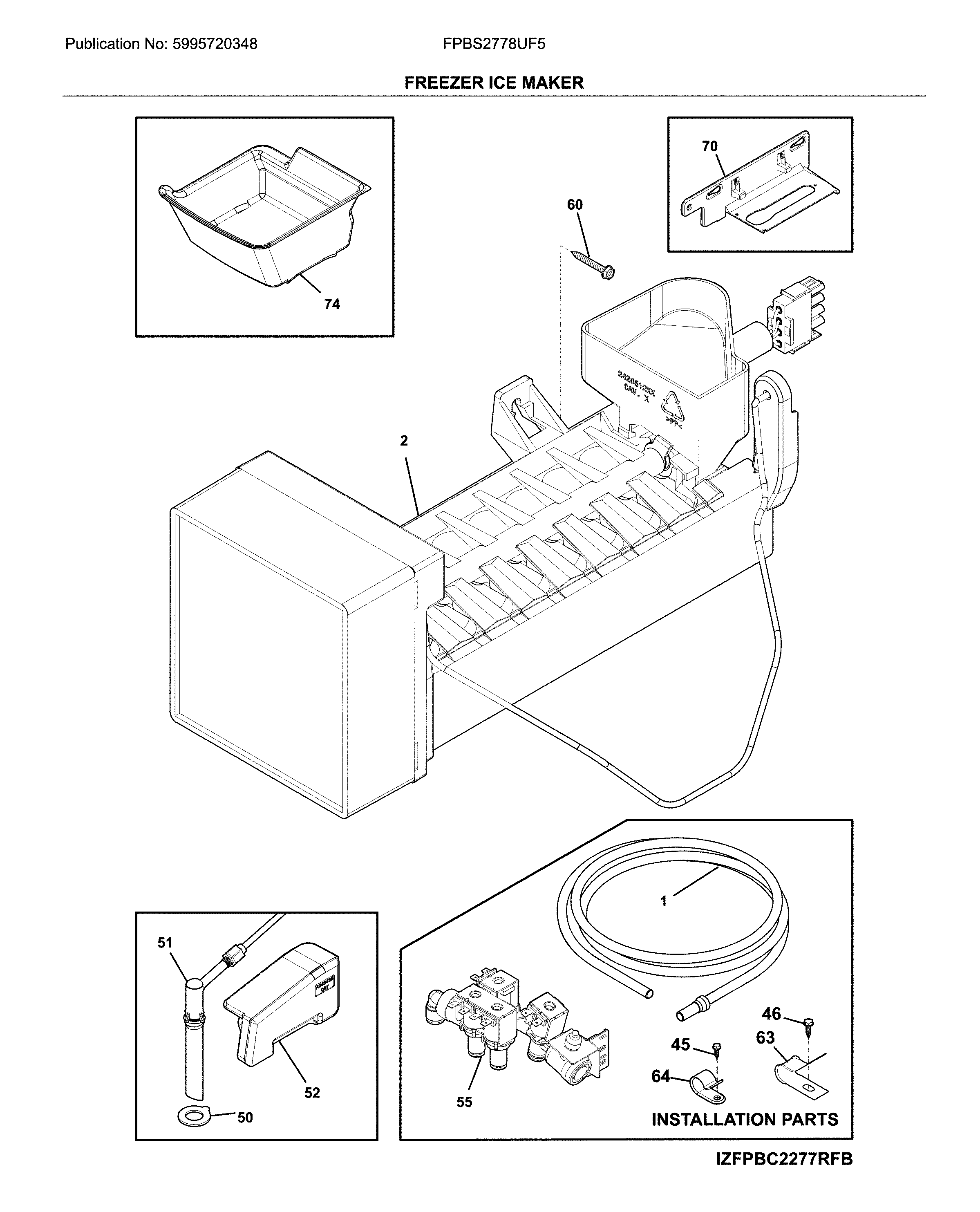 Frigidaire FPBS2778UF5 freezer ice maker diagram