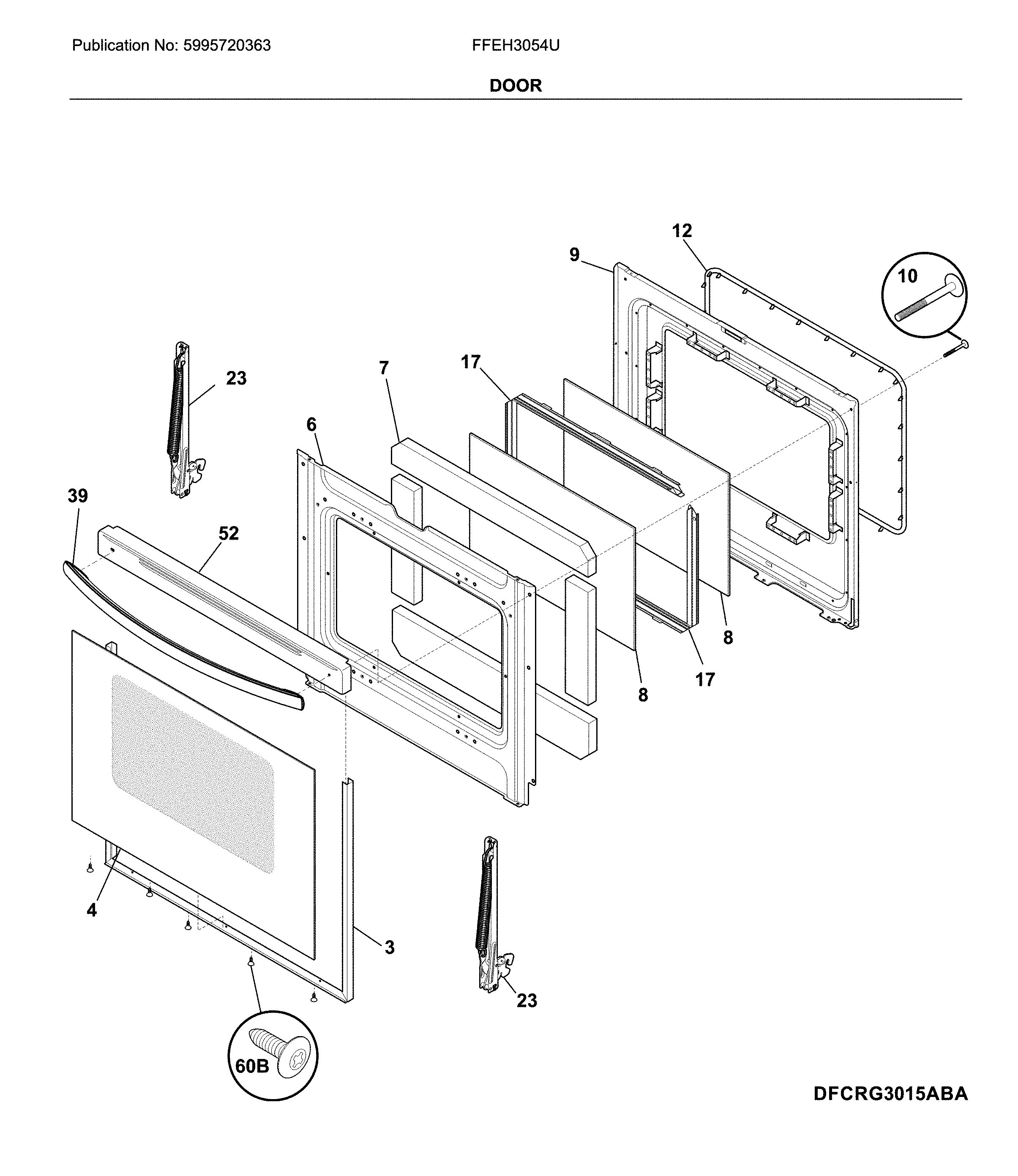 Frigidaire FFEH3054UBB door diagram
