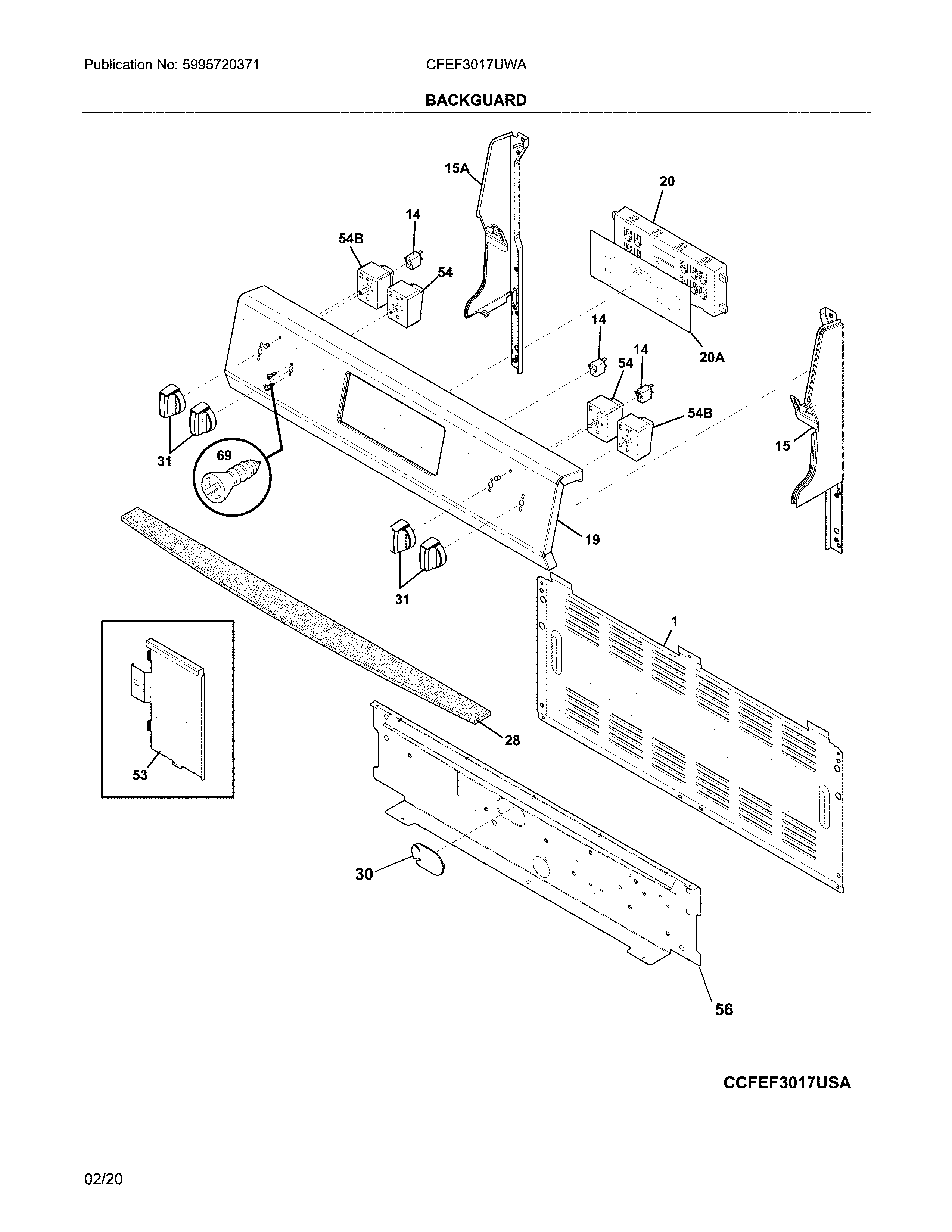 Frigidaire CFEF3017UWA backguard diagram