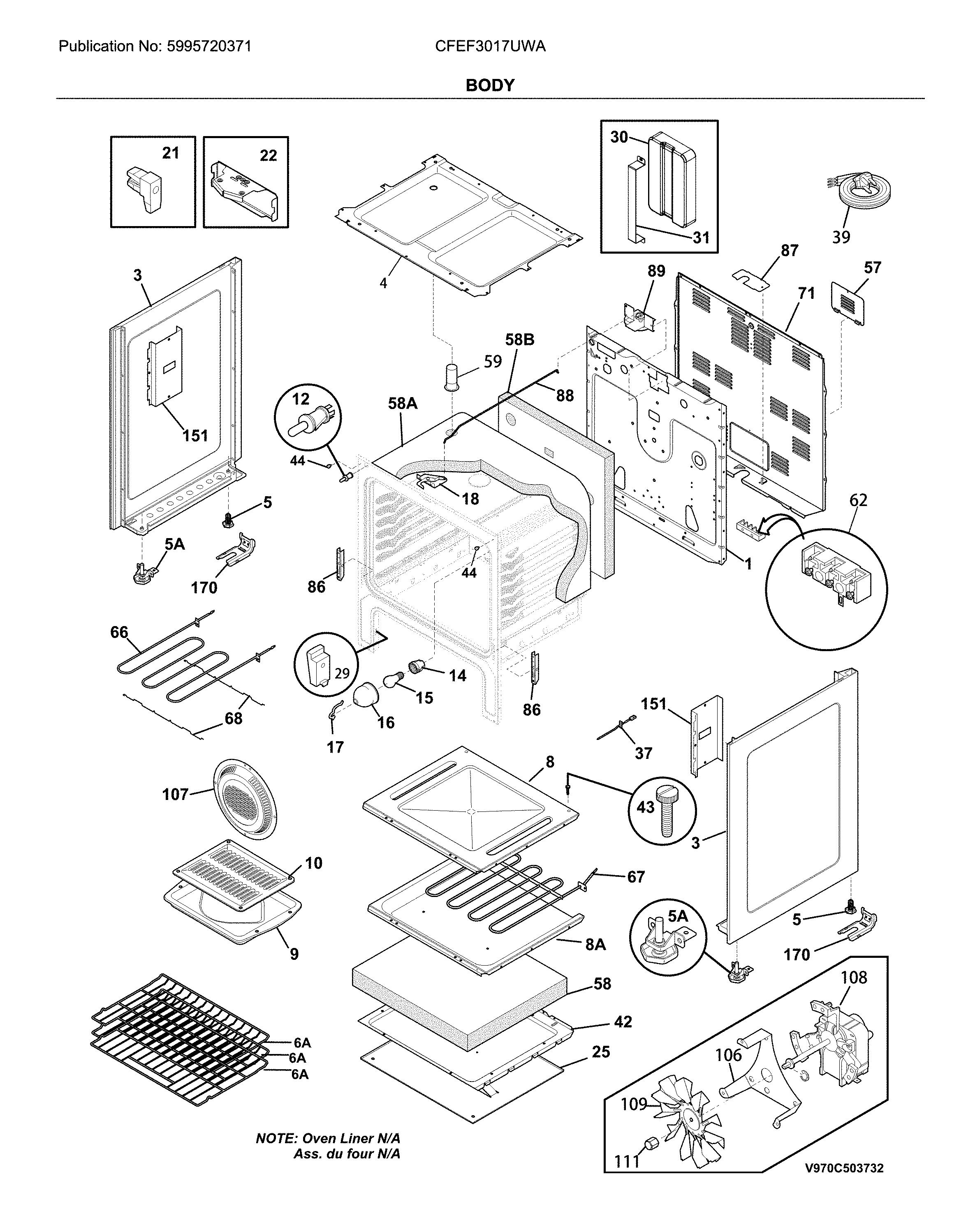 Frigidaire CFEF3017UWA body diagram