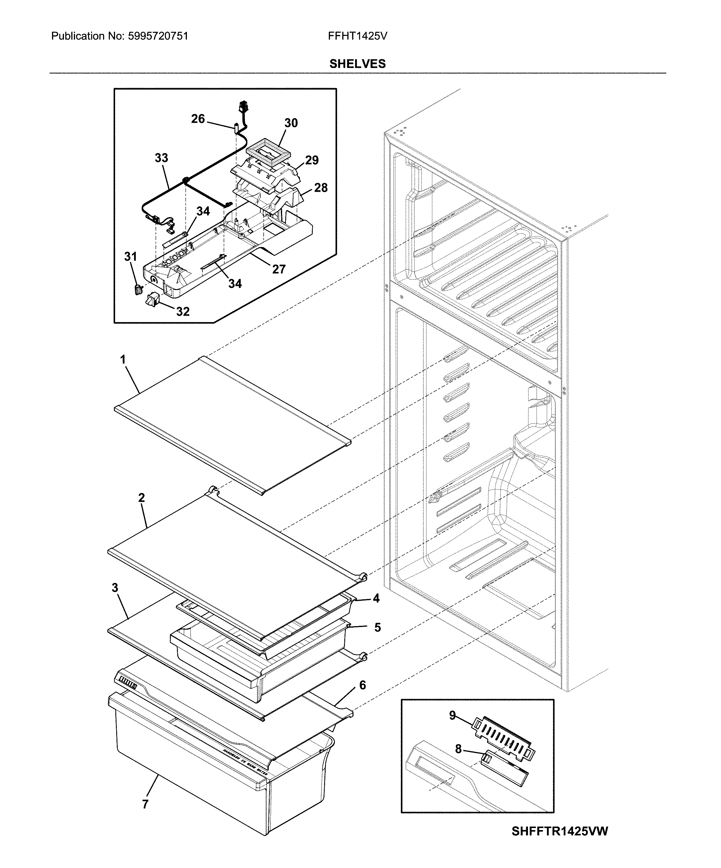 Frigidaire FFHT1425VV shelves diagram
