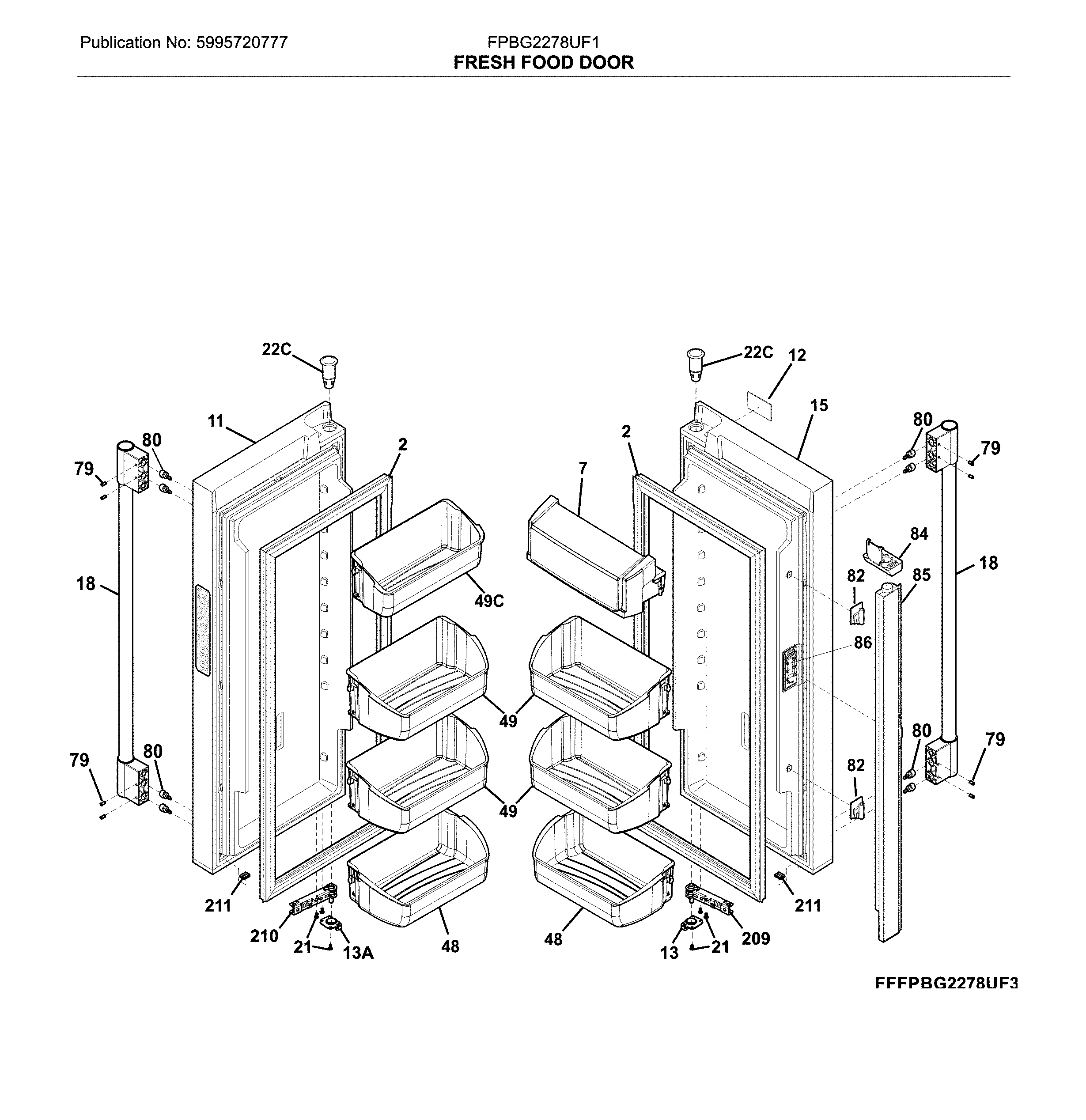 Frigidaire FPBG2278UF1 fresh food doors diagram