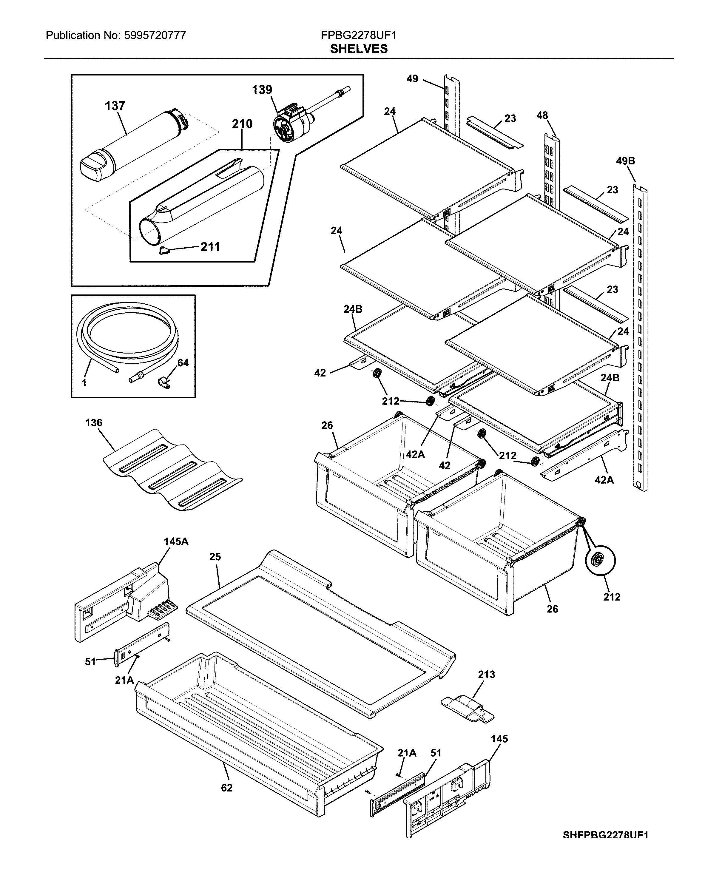 Frigidaire FPBG2278UF1 shelves diagram