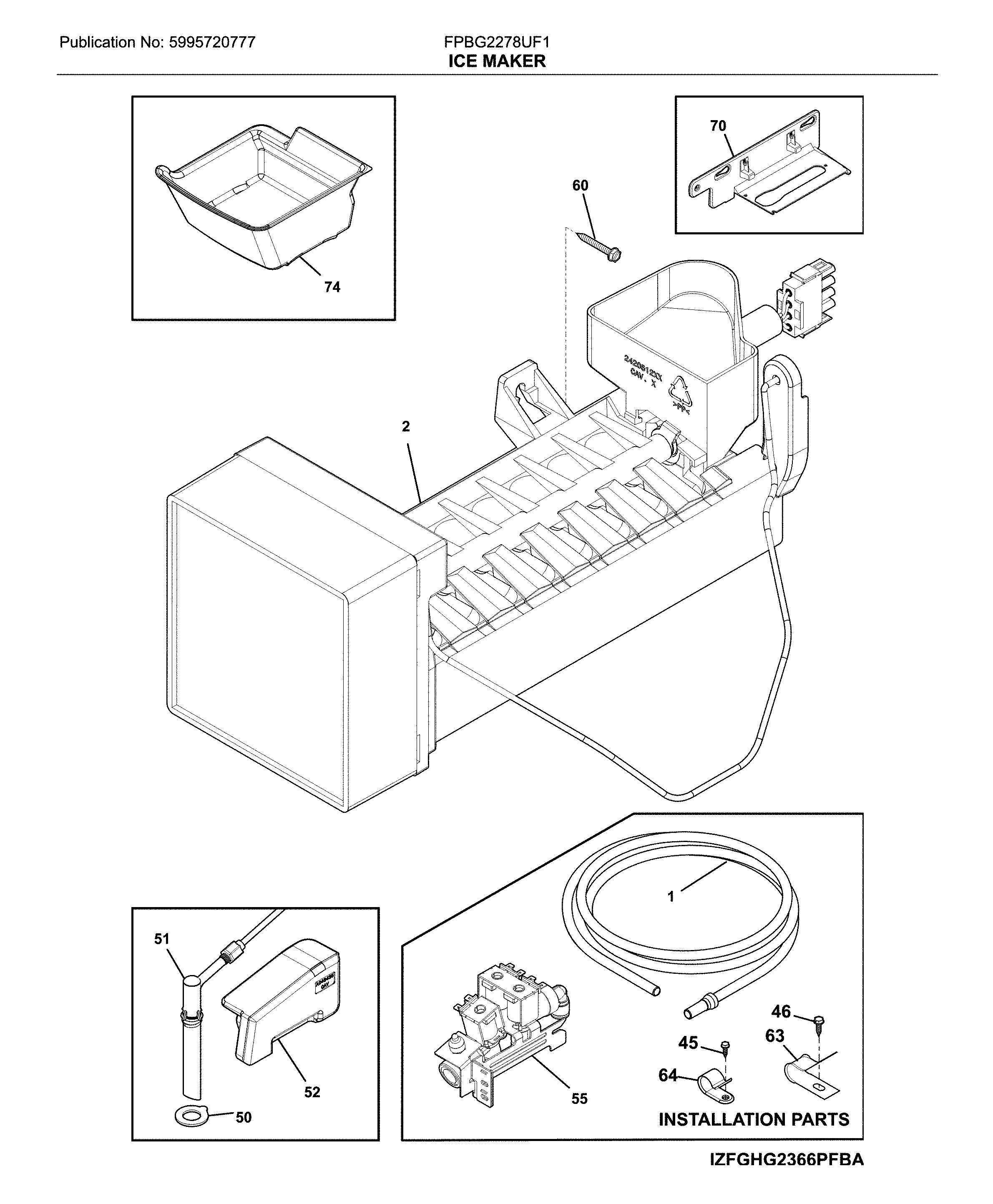 Frigidaire FPBG2278UF1 ice maker diagram