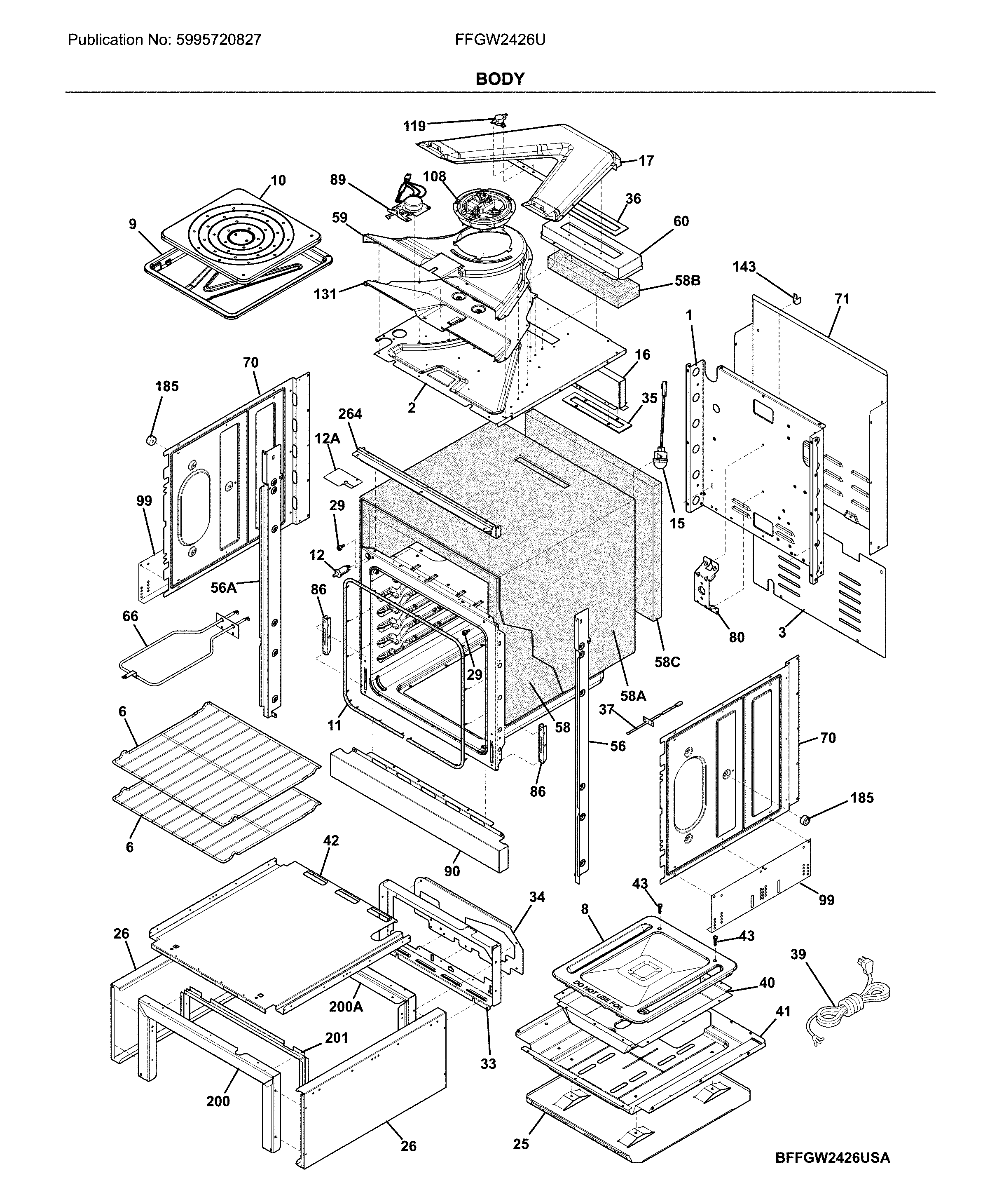 Frigidaire FFGW2426UWB body diagram