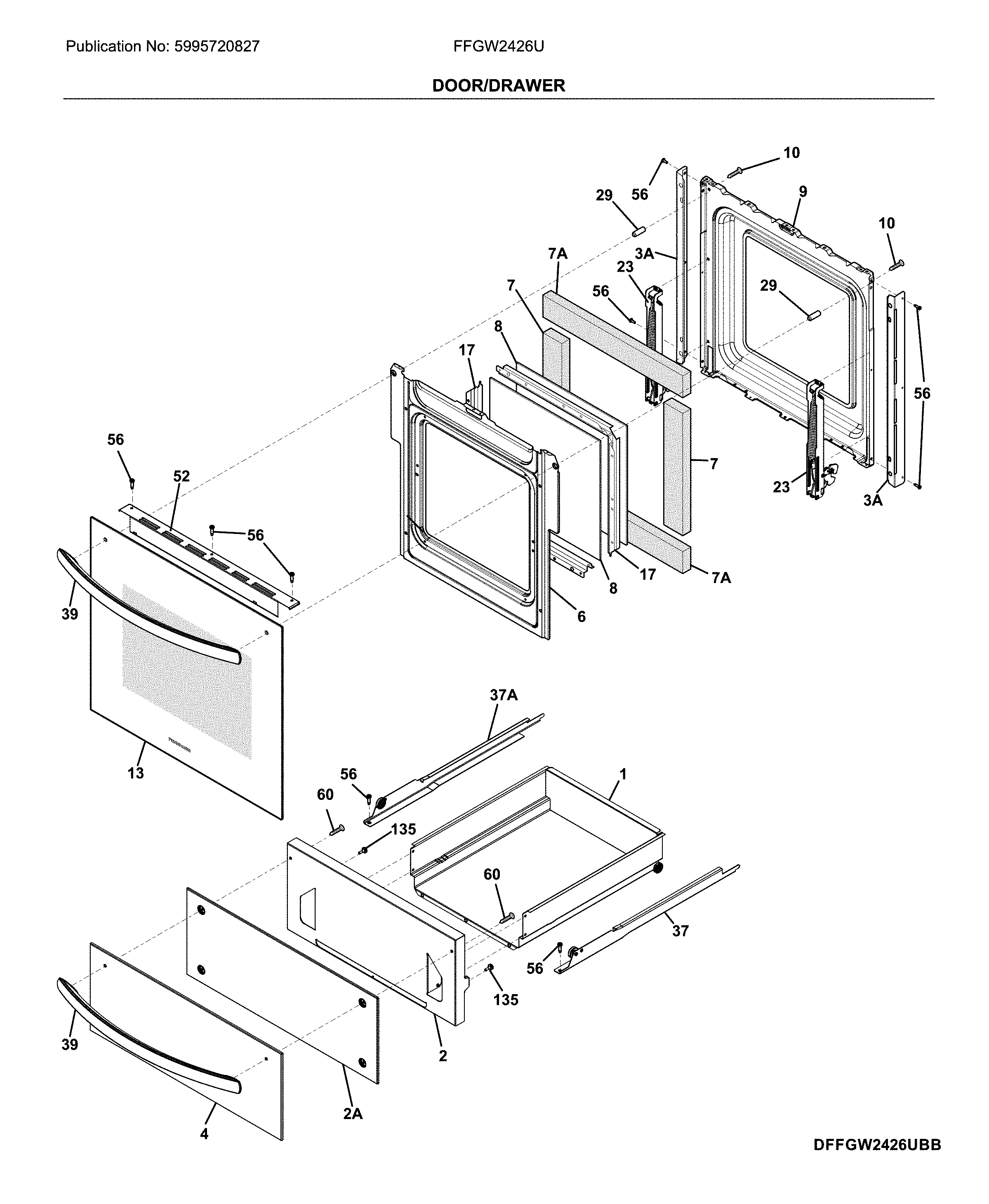 Frigidaire FFGW2426UWB door diagram