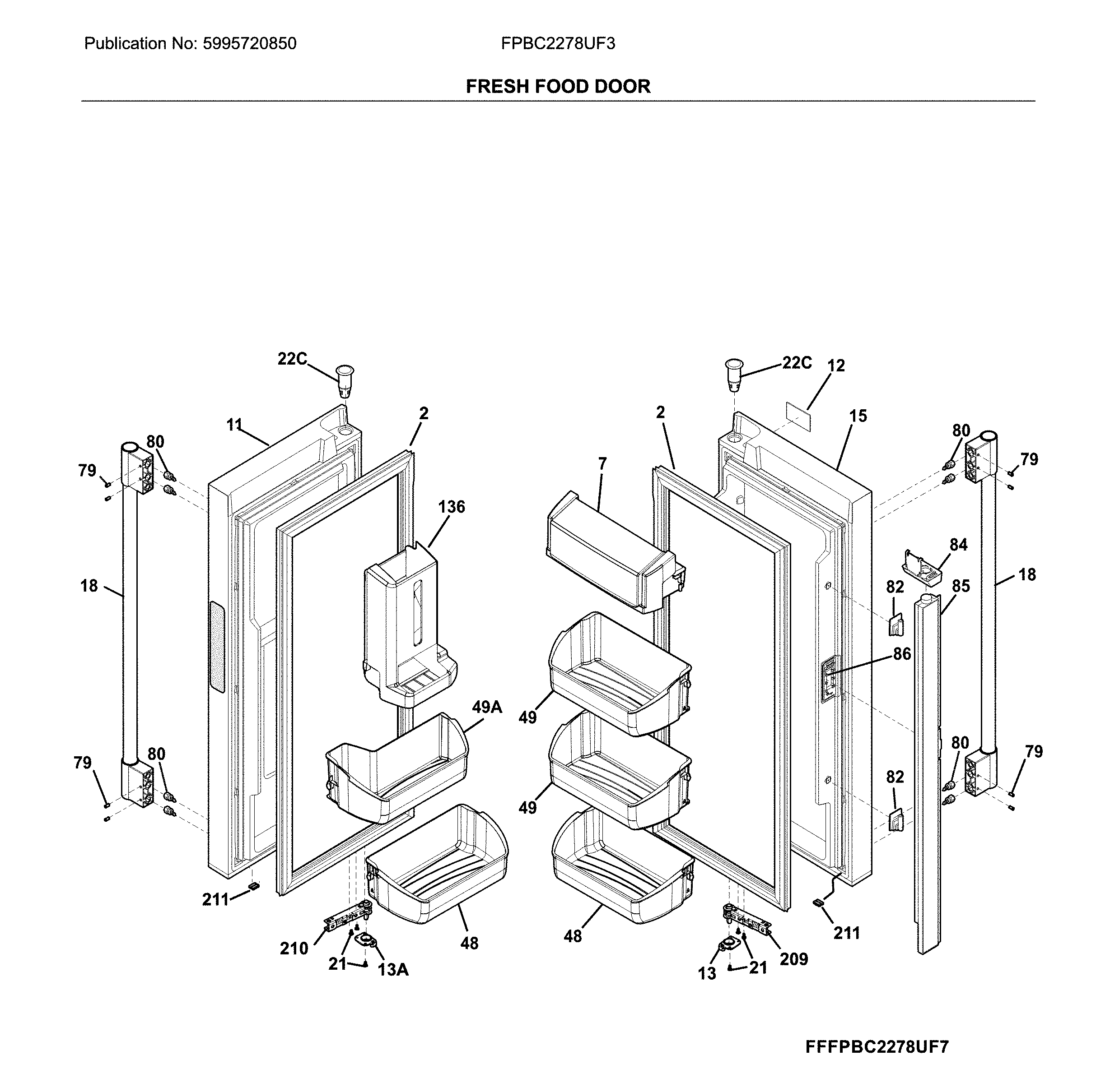 Frigidaire FPBC2278UF3 fresh food door diagram