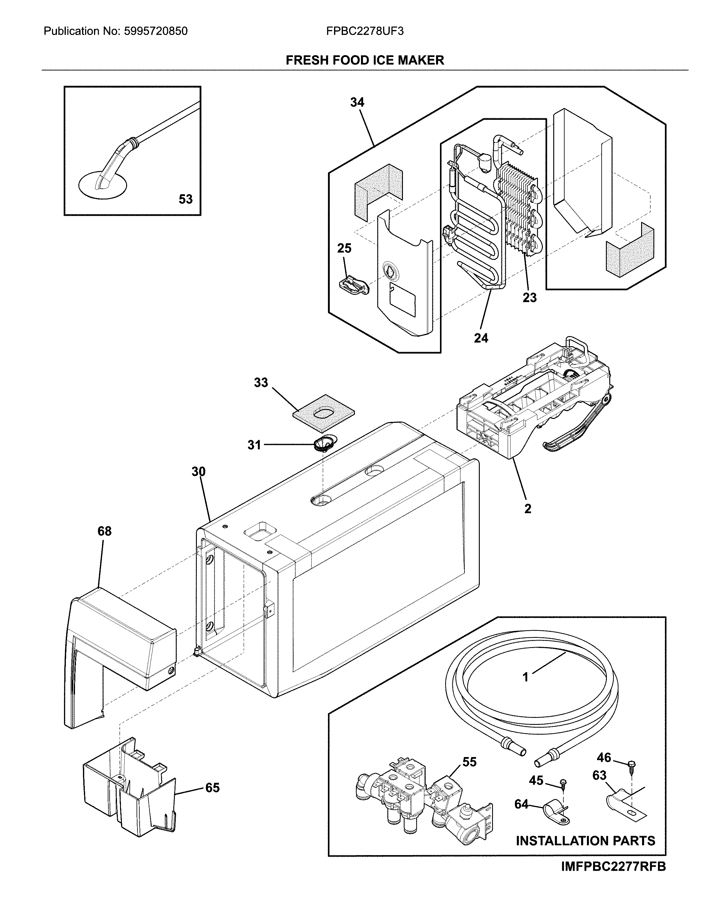 Frigidaire FPBC2278UF3 fresh food ice maker diagram