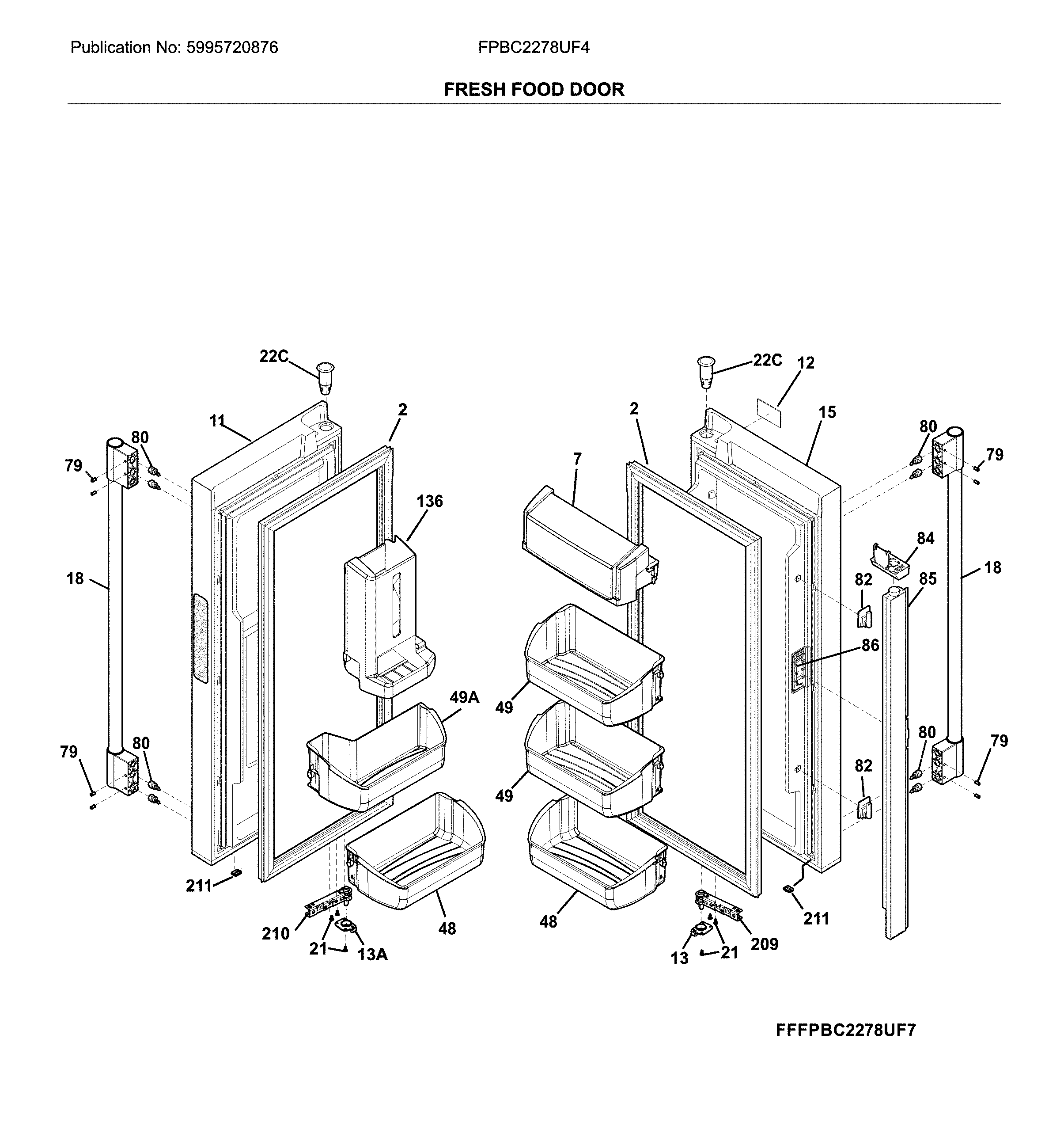 Frigidaire FPBC2278UF4 fresh food doors diagram