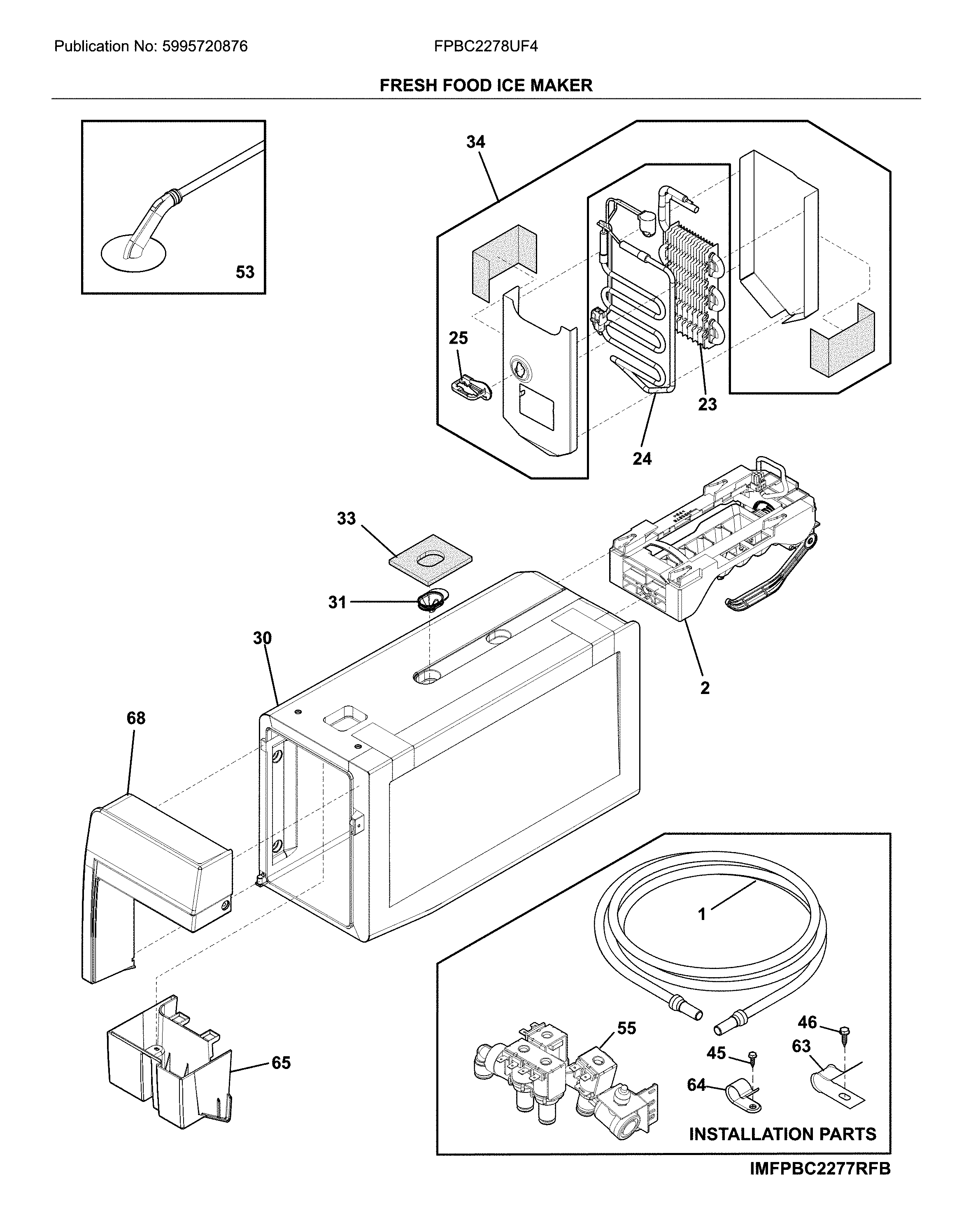 Frigidaire FPBC2278UF4 fresh food ice maker diagram