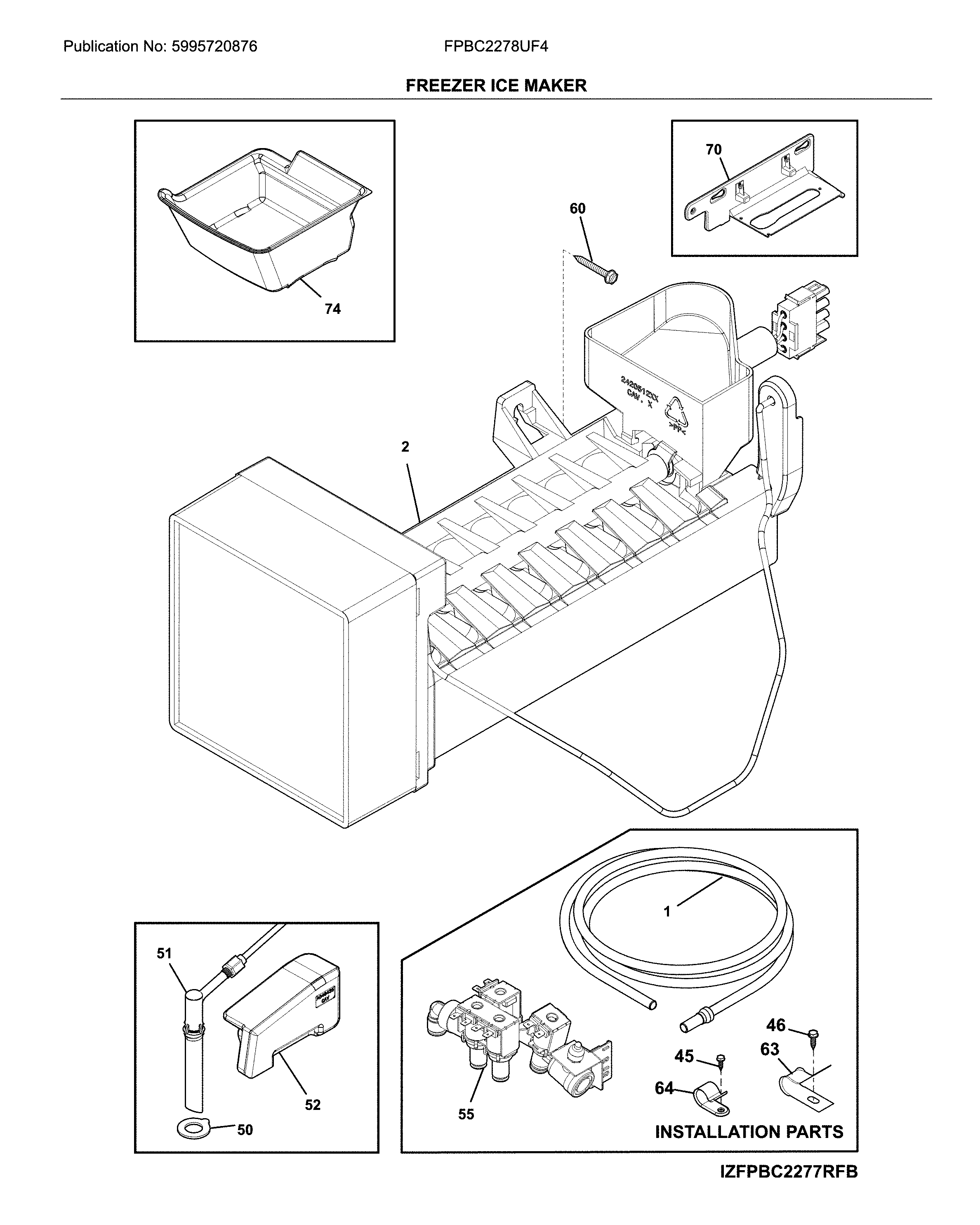 Frigidaire FPBC2278UF4 freezer ice maker diagram