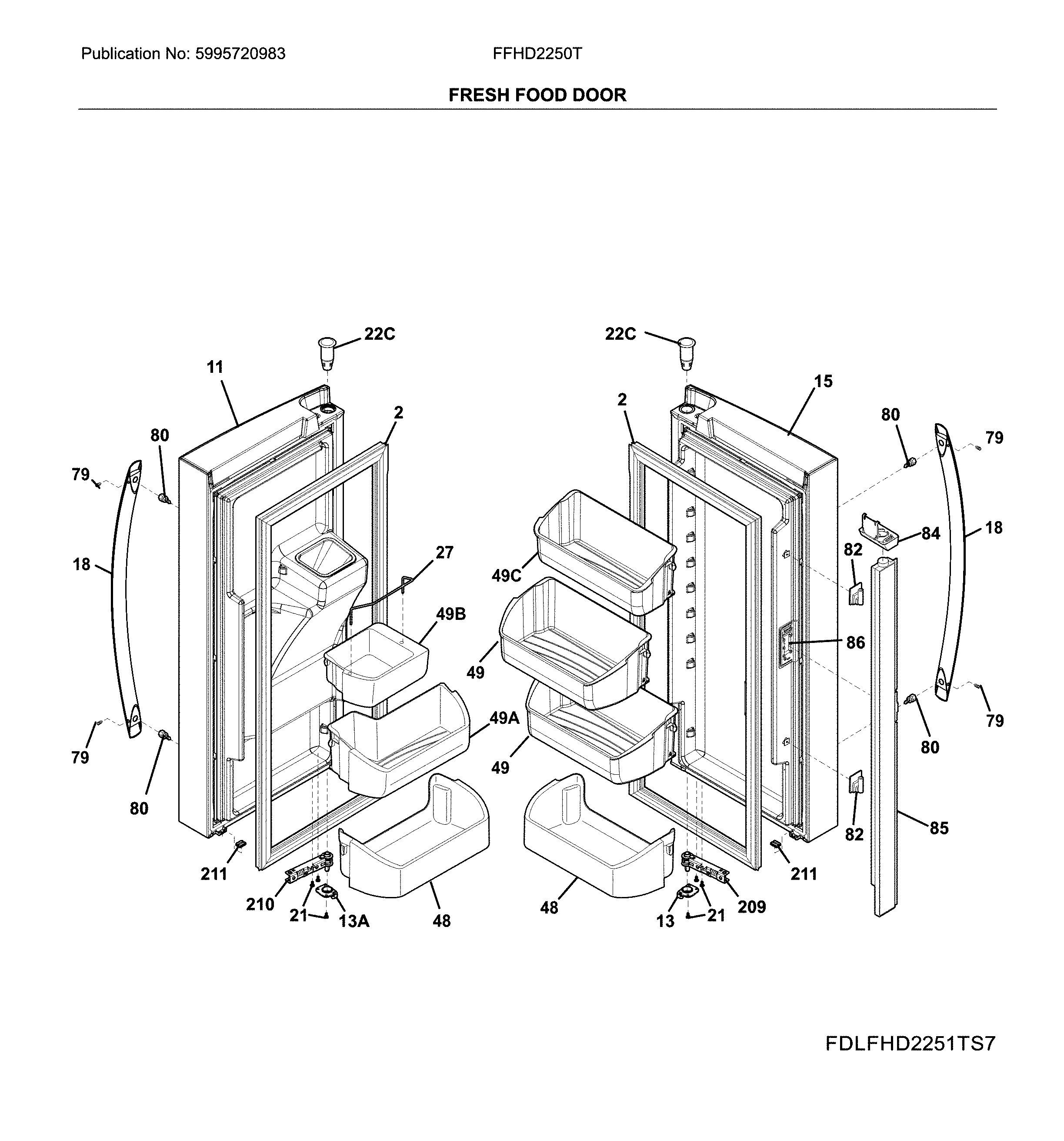 Frigidaire FFHD2250TD4 fresh food doors diagram
