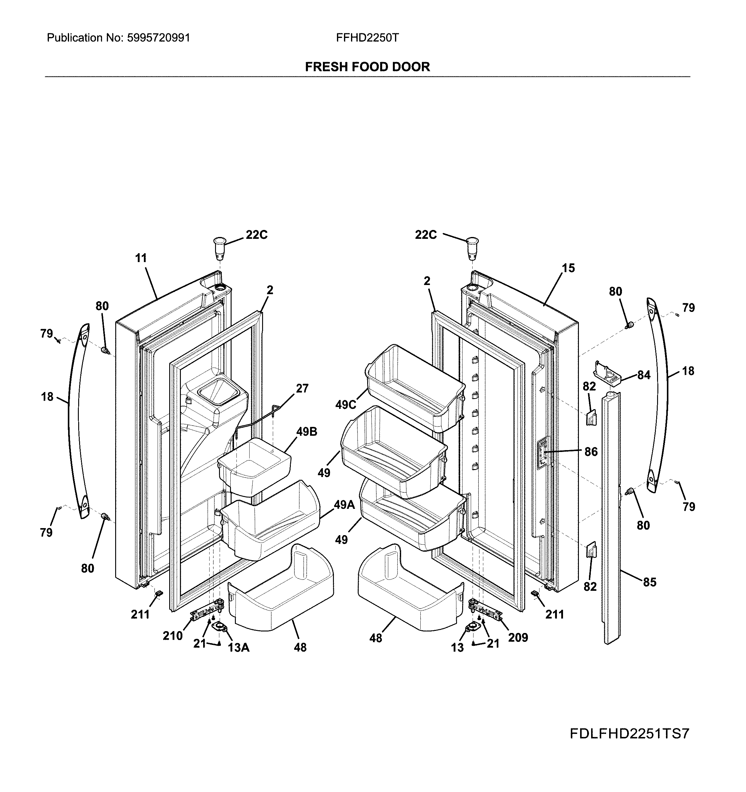 Frigidaire FFHD2250TD5 fresh food doors diagram