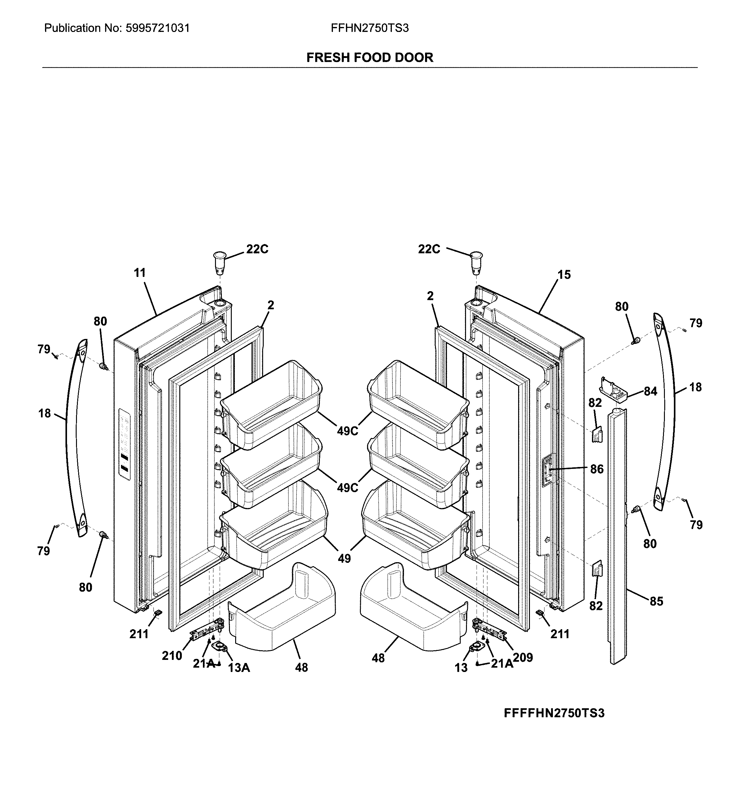 Frigidaire FFHN2750TS3 fresh food ddor diagram