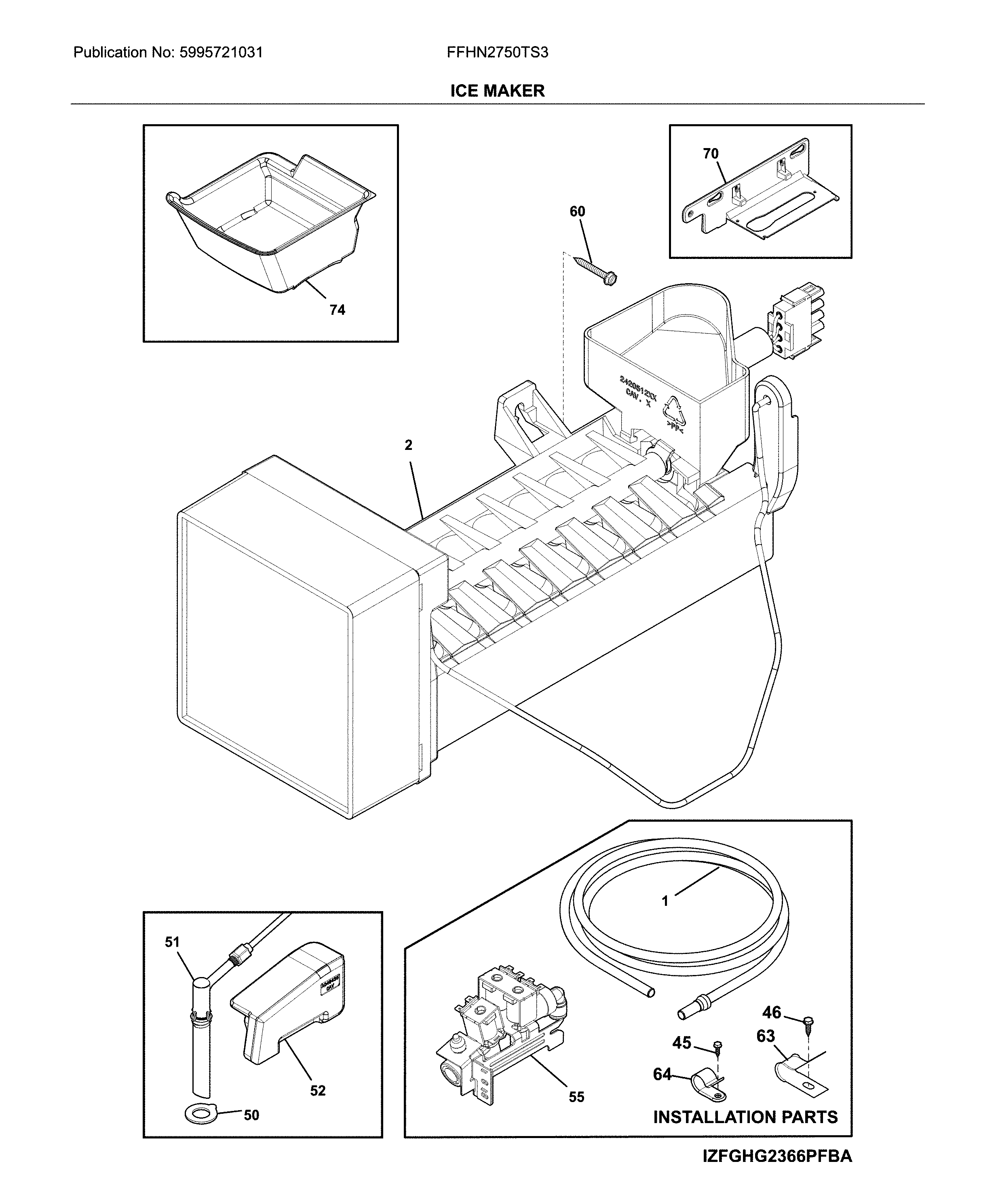 Frigidaire FFHN2750TS3 ice maker diagram
