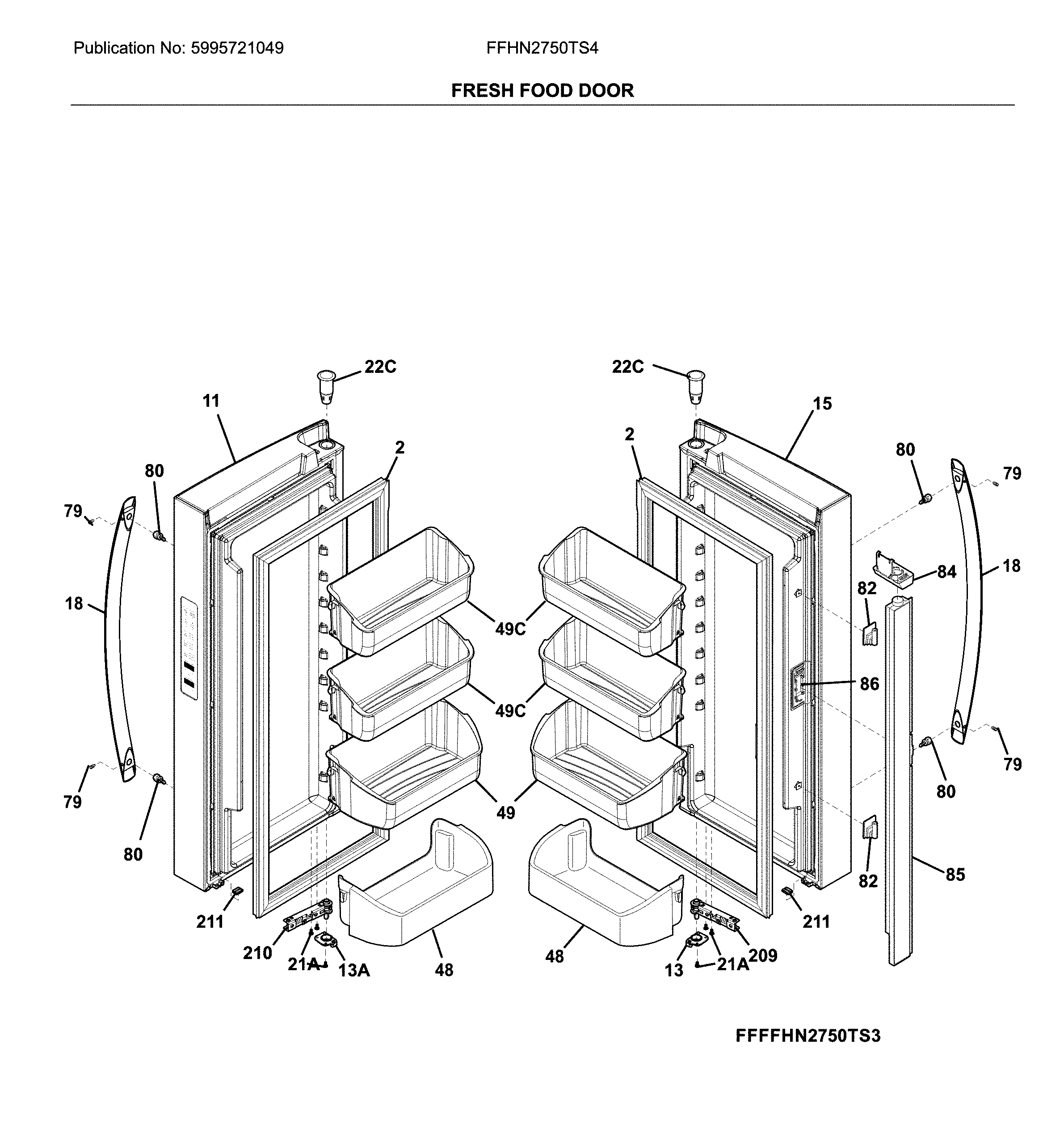 Frigidaire FFHN2750TS4 fresh food door diagram