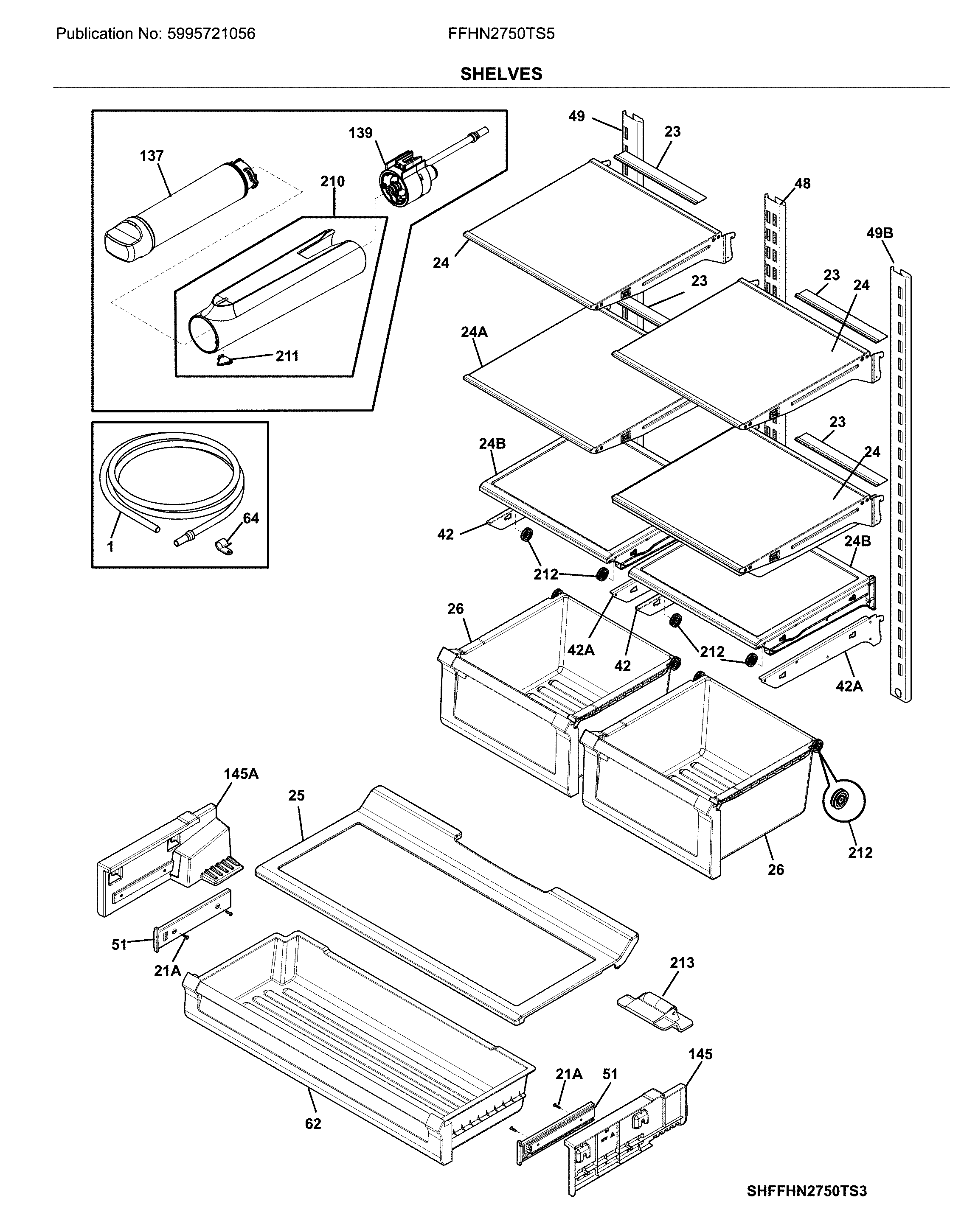 Frigidaire FFHN2750TS5 shelves diagram