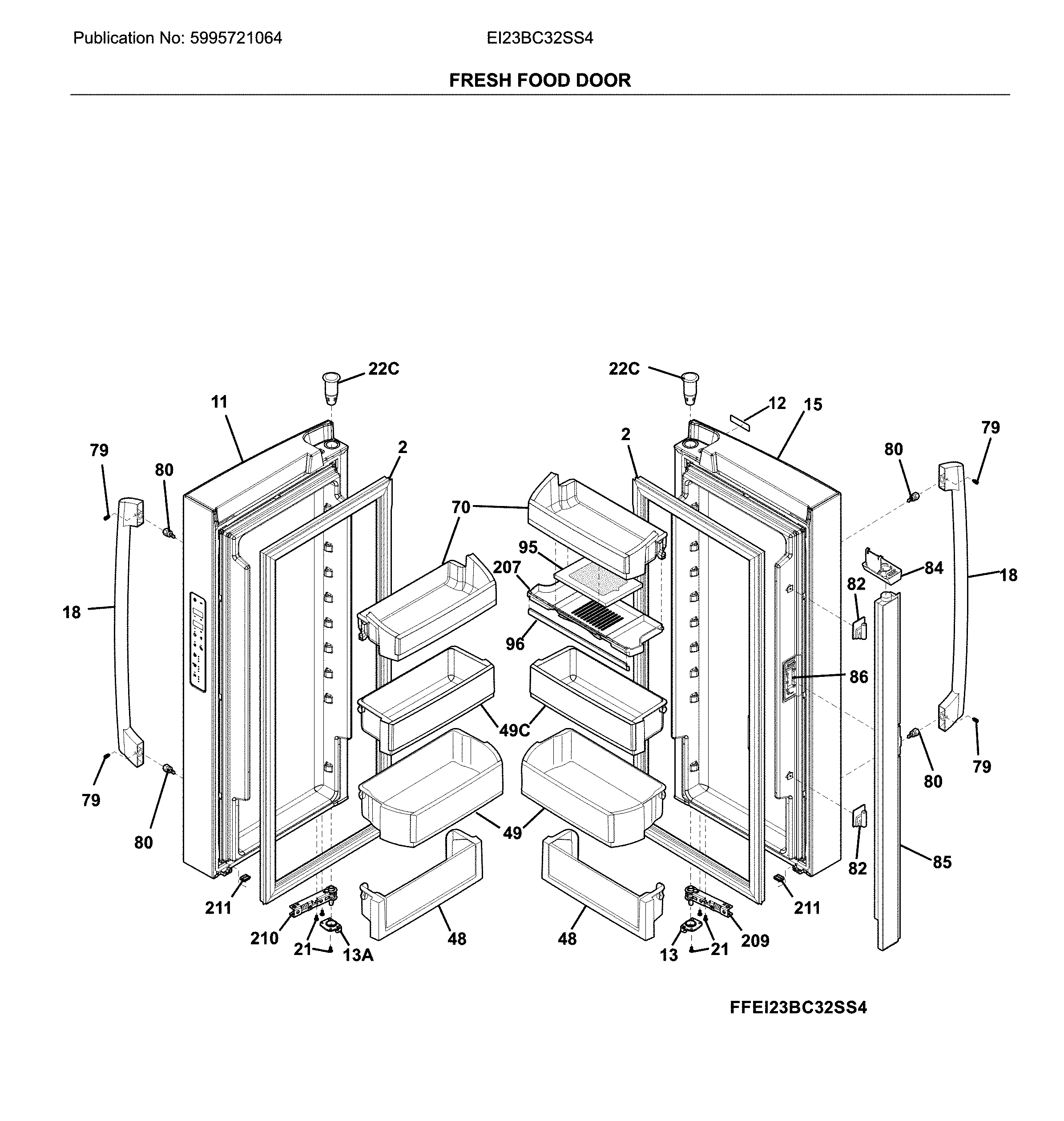 Electrolux EI23BC32SS4 fresh food doors diagram
