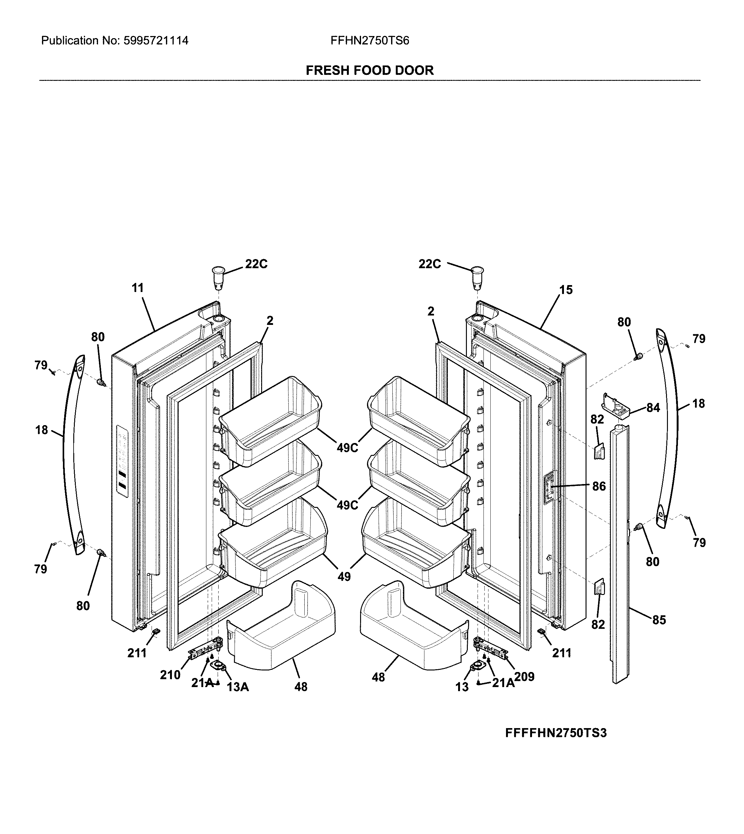 Frigidaire FFHN2750TS6 fresh food door diagram