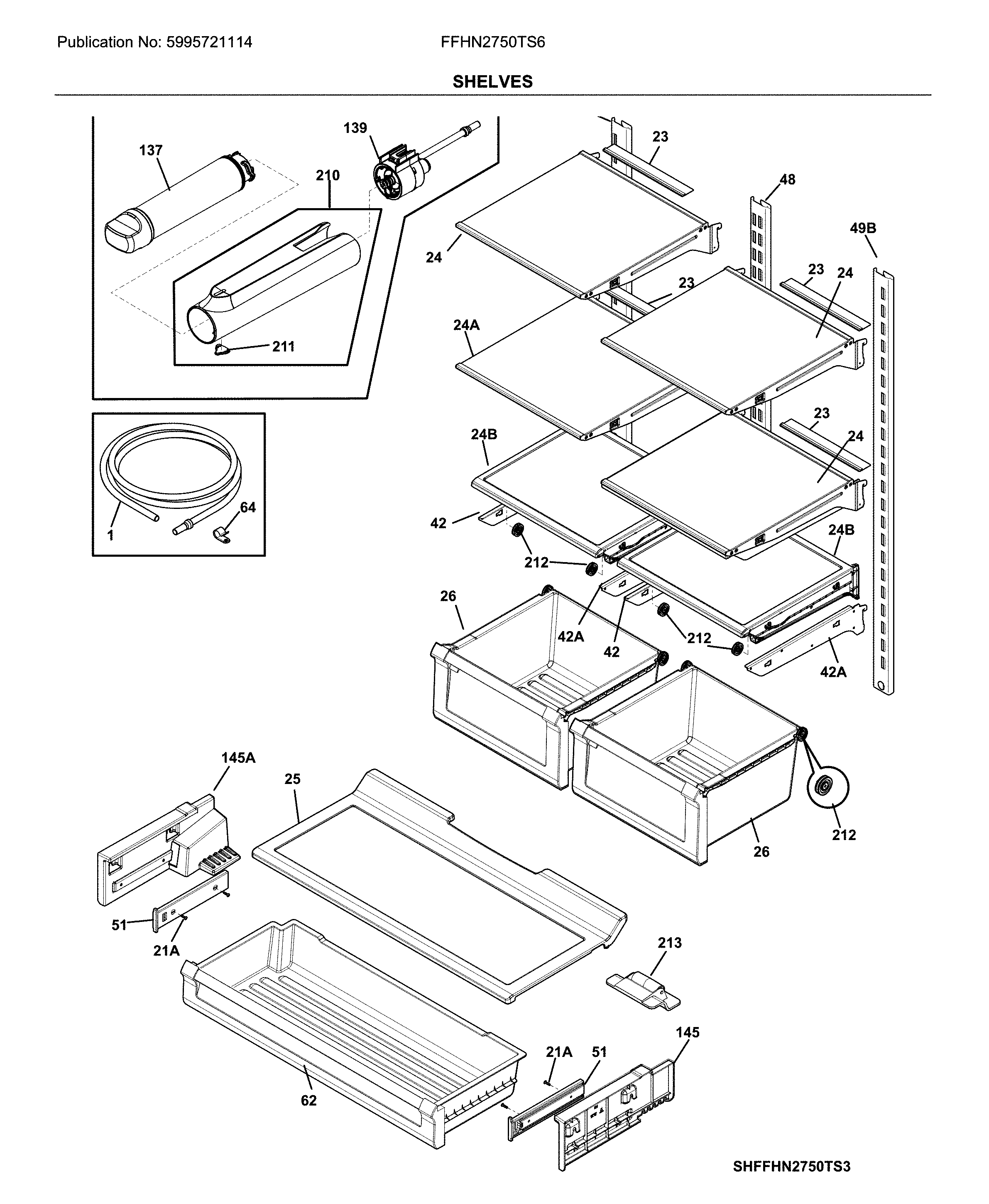 Frigidaire FFHN2750TS6 shelves diagram